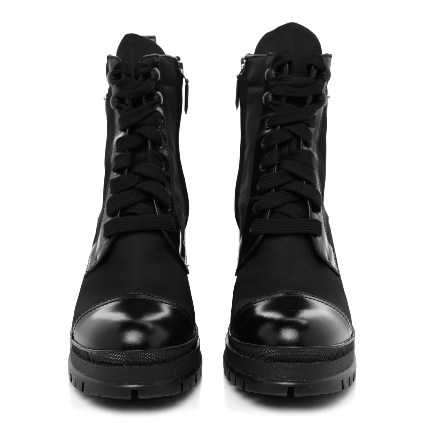 Spazzolato Re-Nylon Metal Triangle Logo Lace Up 85mm Boots 39 Black