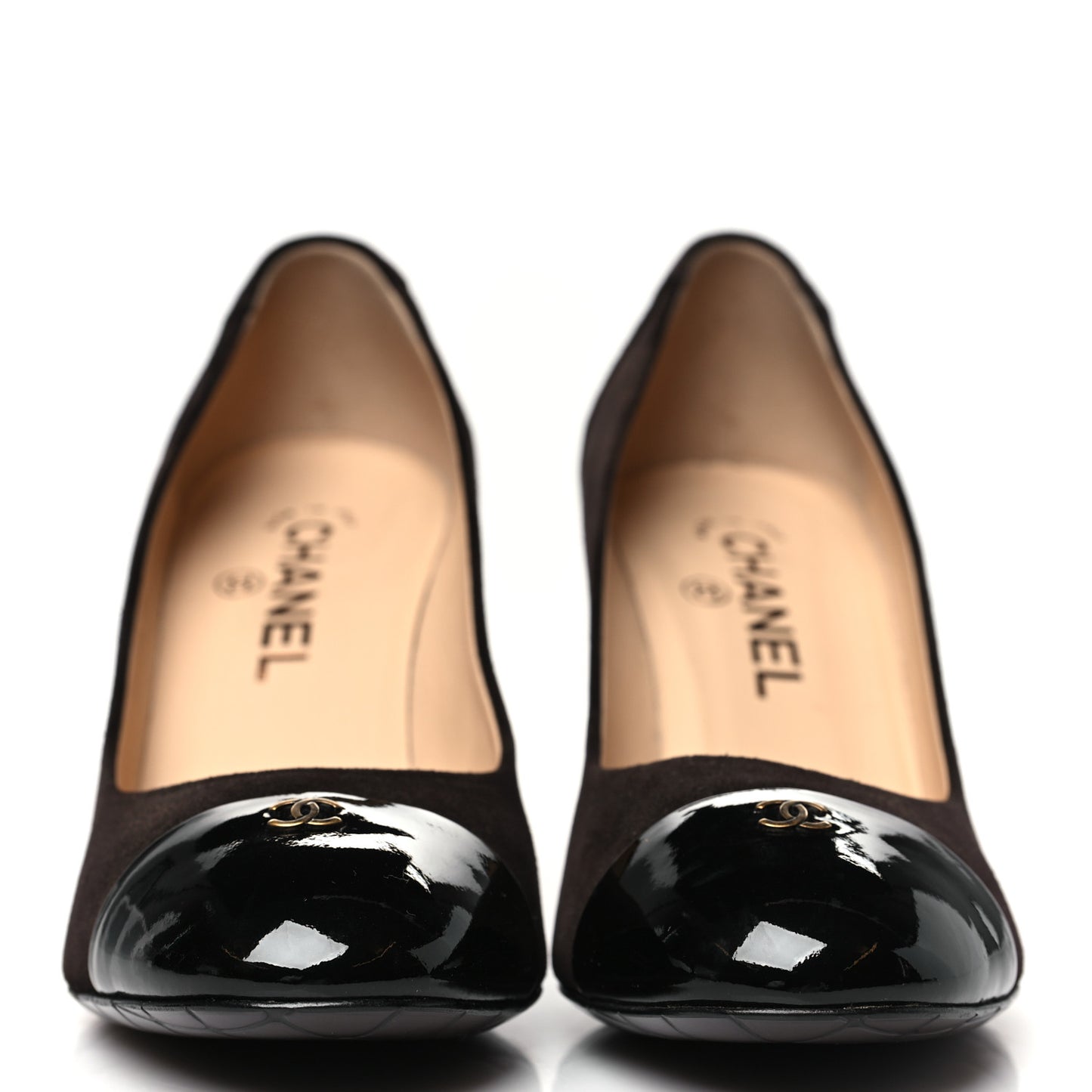 Coated Suede CC Cap Toe Pumps 38.5 Black Brown