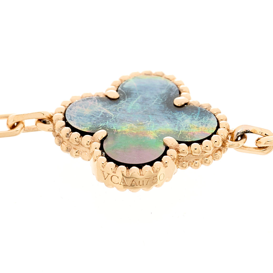 18K Rose Gold Diamond Gray Mother of Pearl 5 Motifs Vintage Alhambra Bracelet
