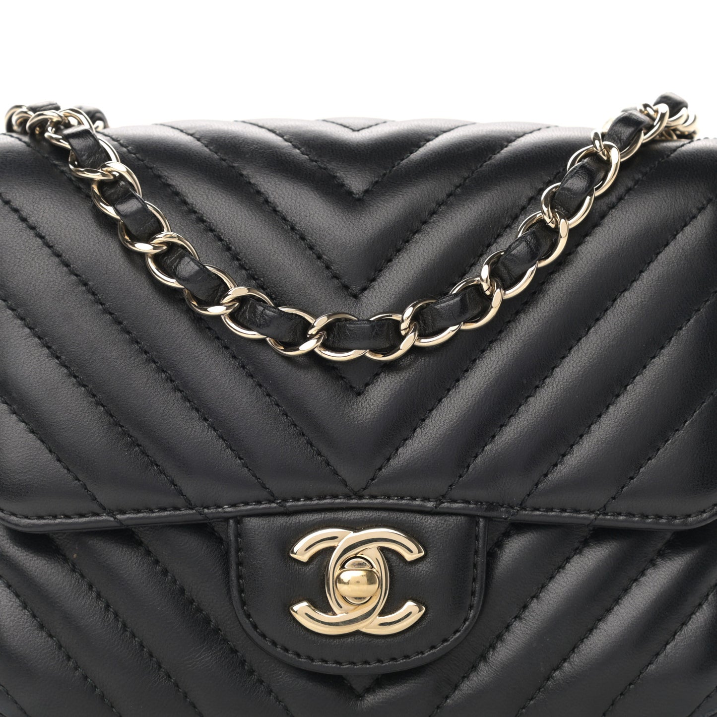 Lambskin Chevron Quilted Mini Square Flap Black