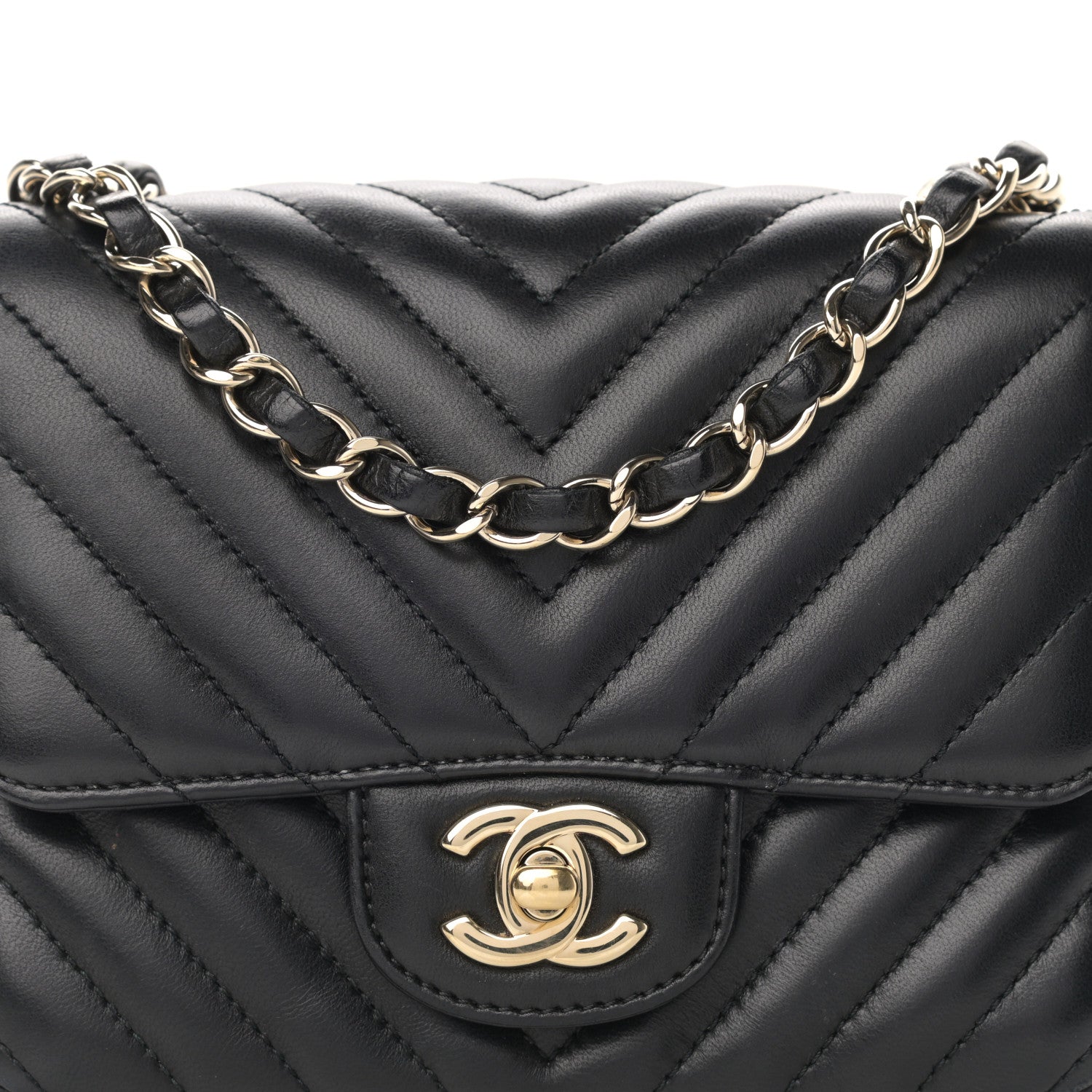 Chanel Lambskin Chevron Quilted Mini Square Flap Black 8 of 15