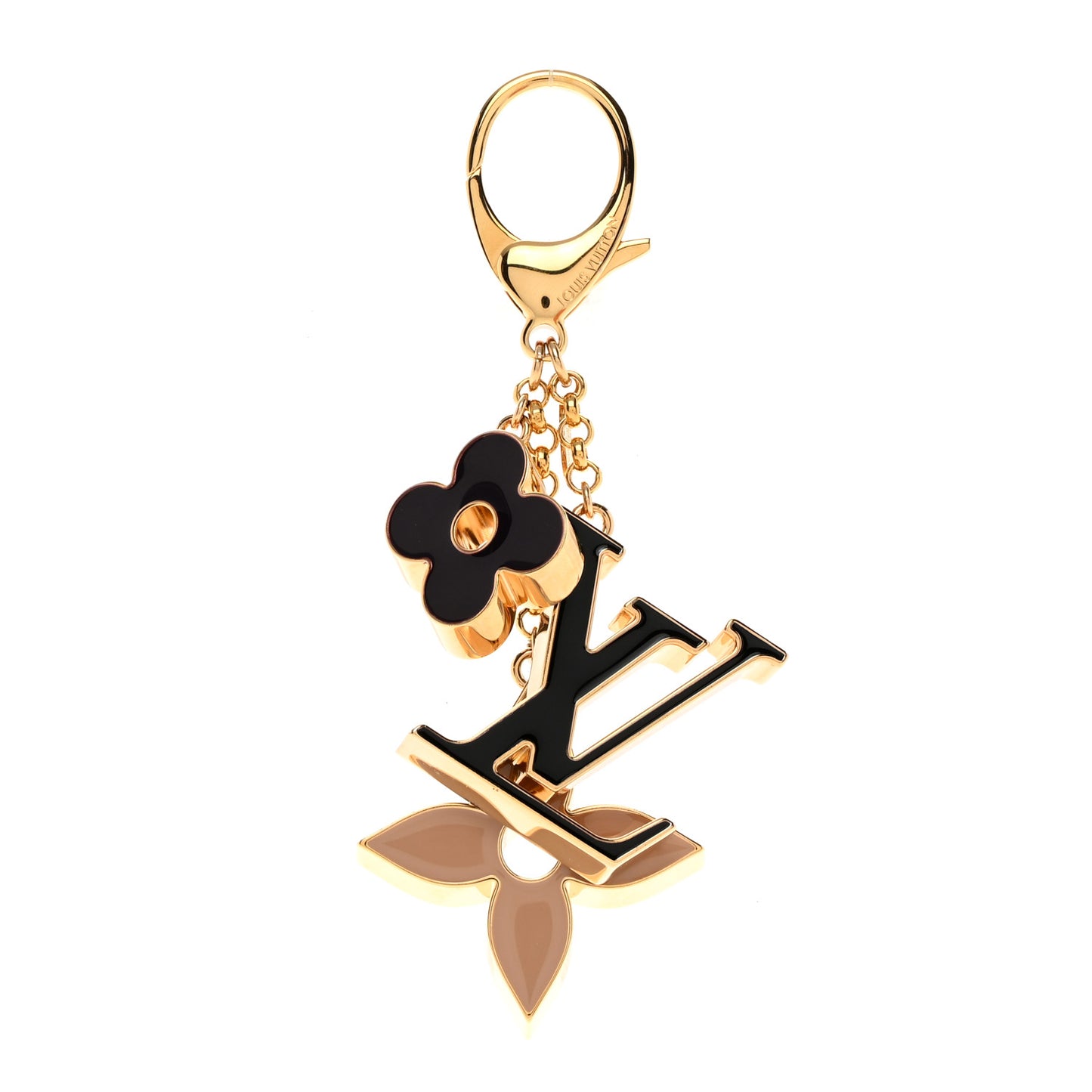 Metal Enamel Fleur De Monogram Bag Charm Dore