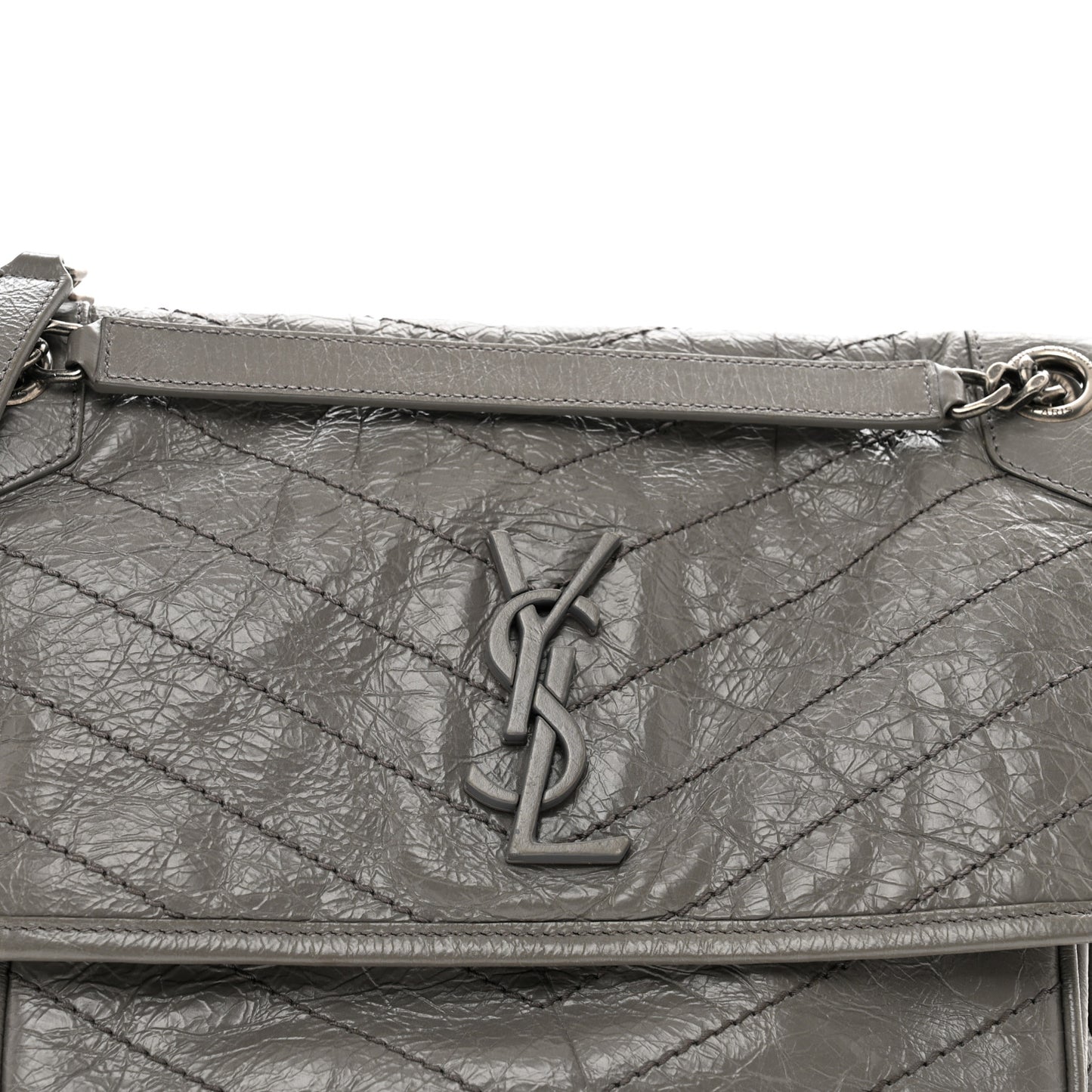 Crinkled Calfskin Matelasse Monogram Medium Niki Chain Satchel Fog