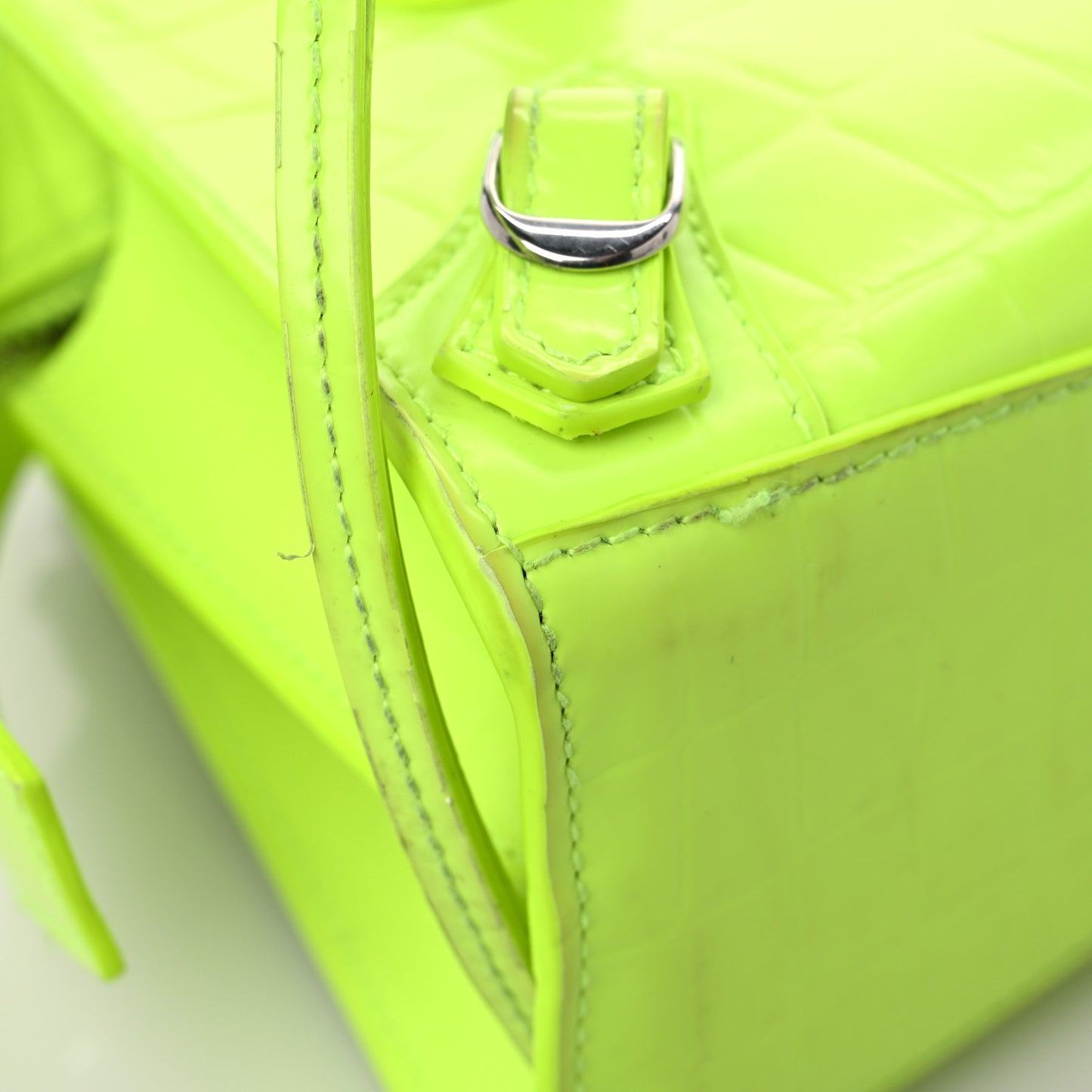 Semi Shiny Calfskin Crocodile Embossed Neo Classic Silver Hardware Mini City Fluo Yellow