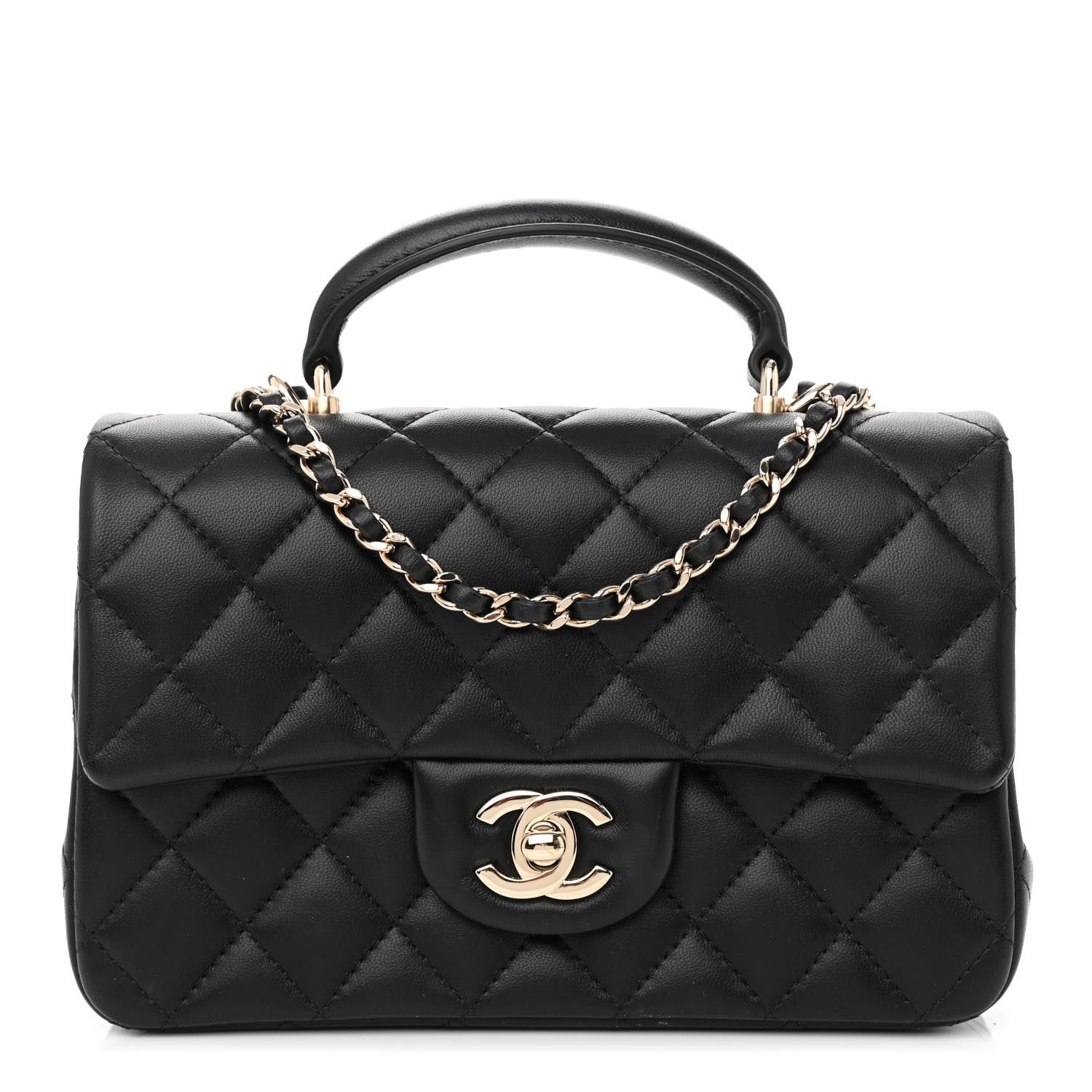 Chanel Lambskin Quilted Mini Top Handle Rectangular Flap Black 1 of 11