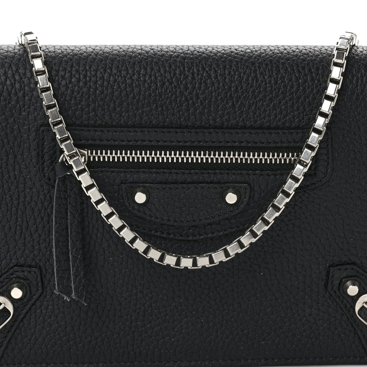 Grained Calfskin Classic Silver Hardware Wallet on Chain Black