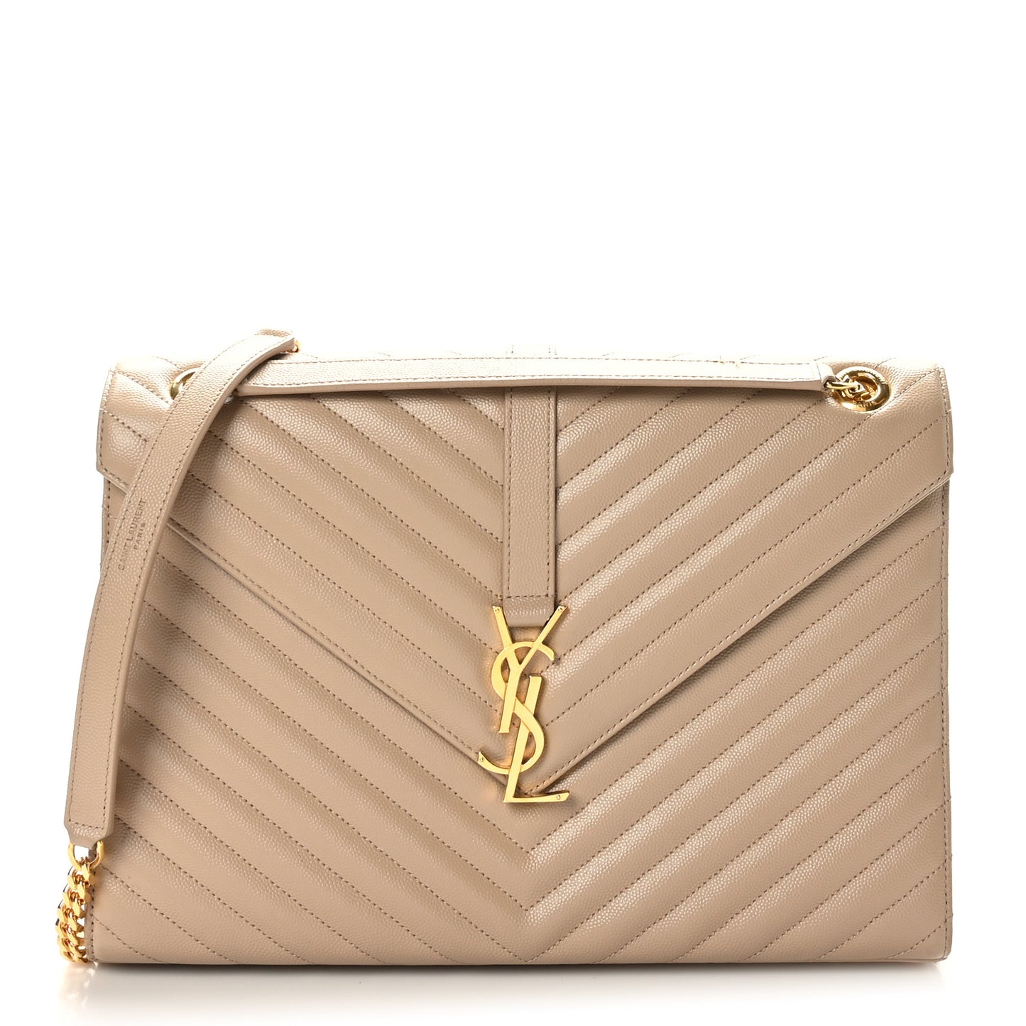 Grain De Poudre Matelasse Chevron Large Monogram Satchel Dark Beige