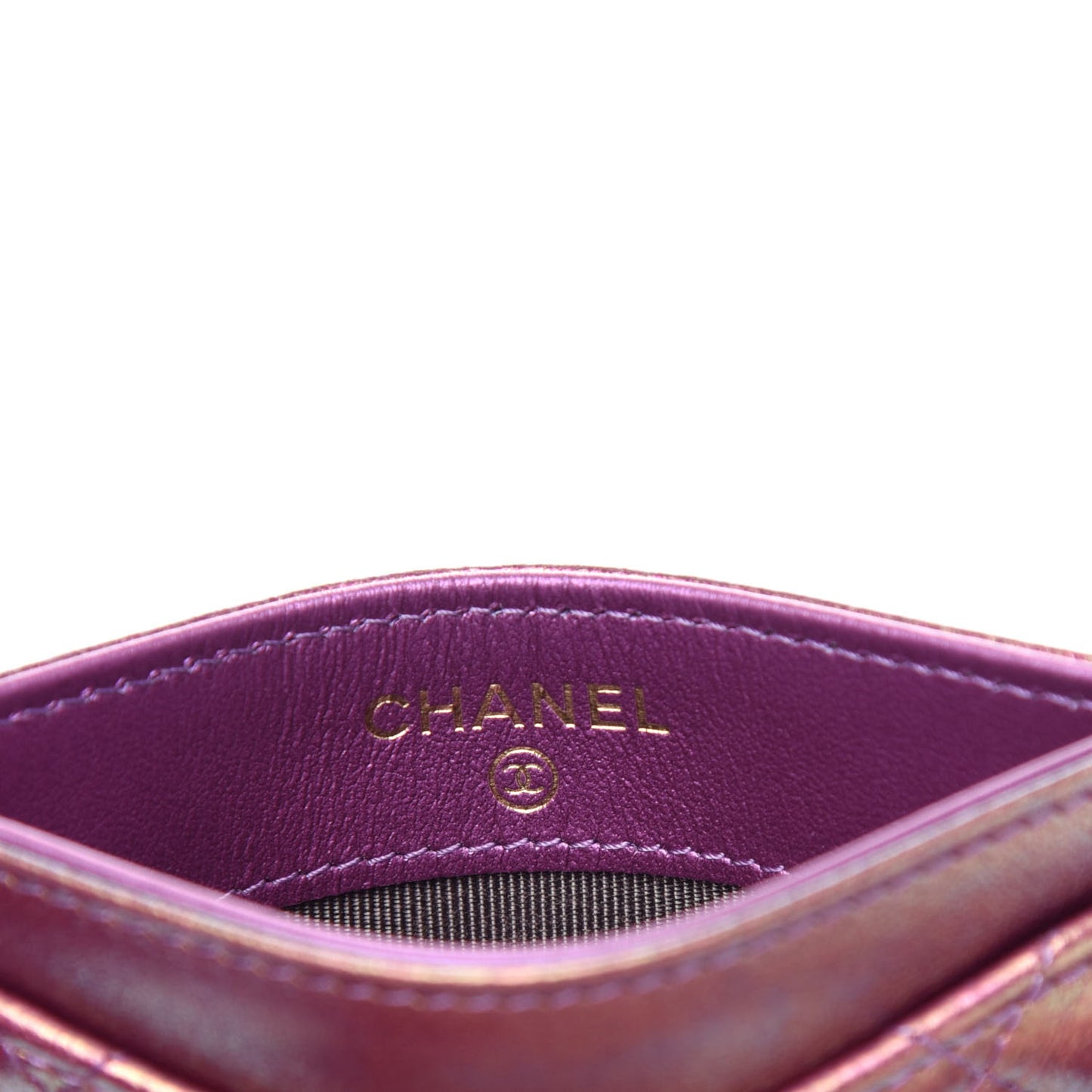 Iridescent Lambskin Quilted Card Holder Purple