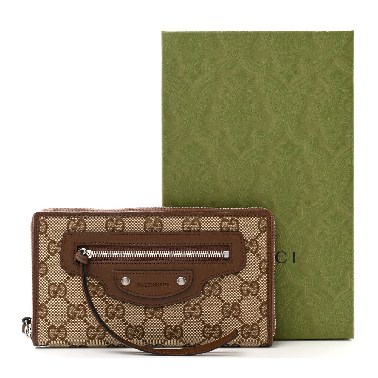 X GUCCI GG Monogram Azalea Calfskin Neo Classic Zip Around Wallet Beige Ebony Brown Sugar