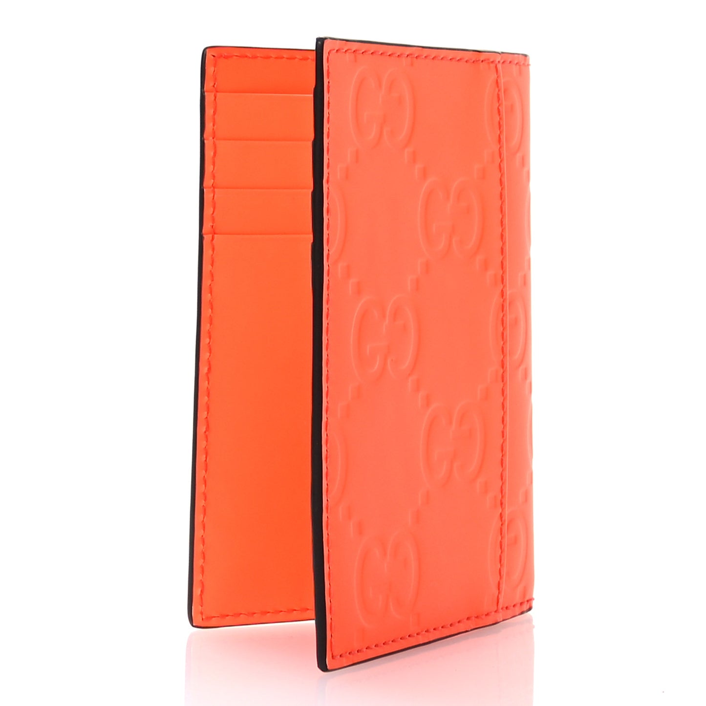 Rubber Effect GG Embossed Long Card Case New Orange Fluo