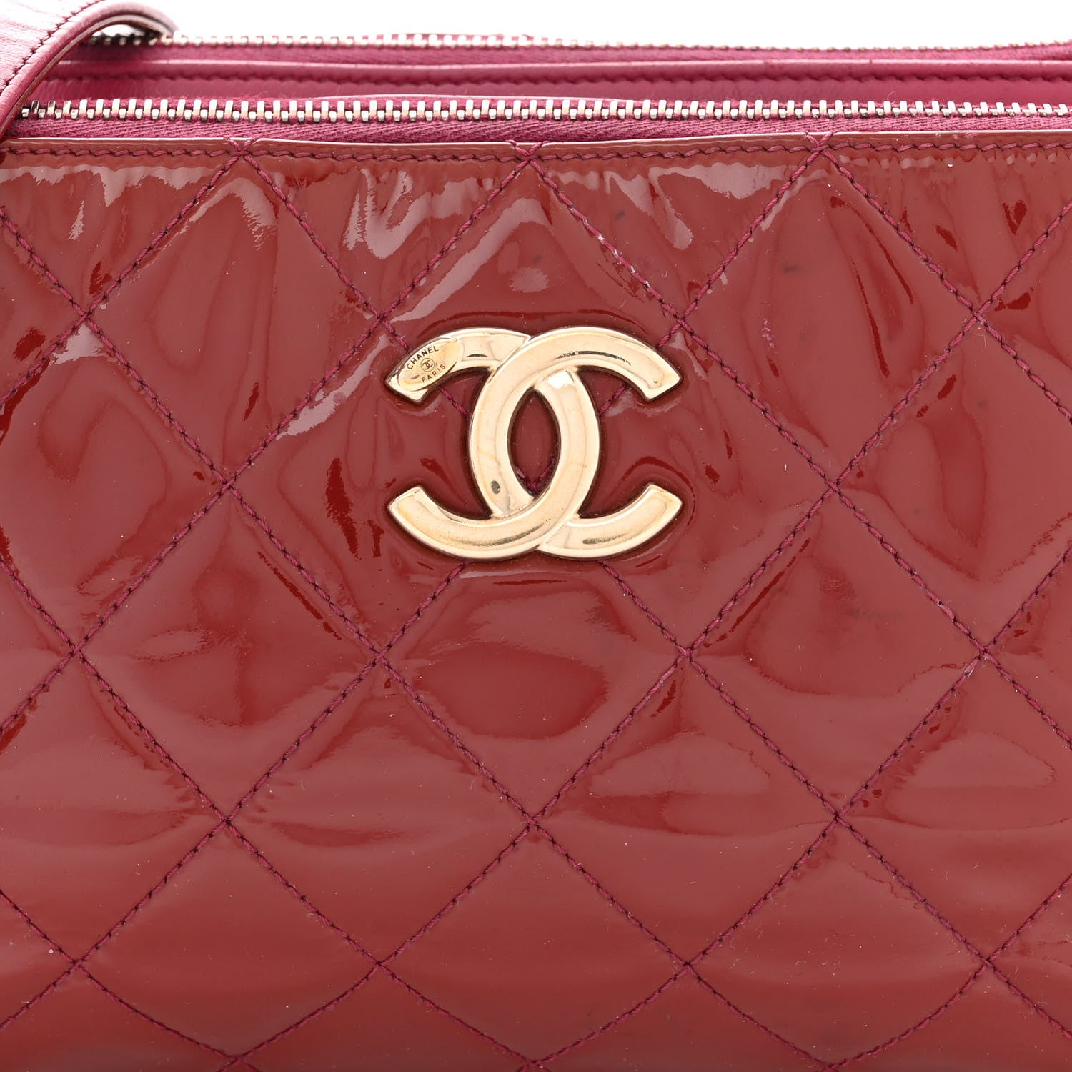 Chanel Patent Quilted Crown CC Double Zip Bag Dark Pink 10 of 13