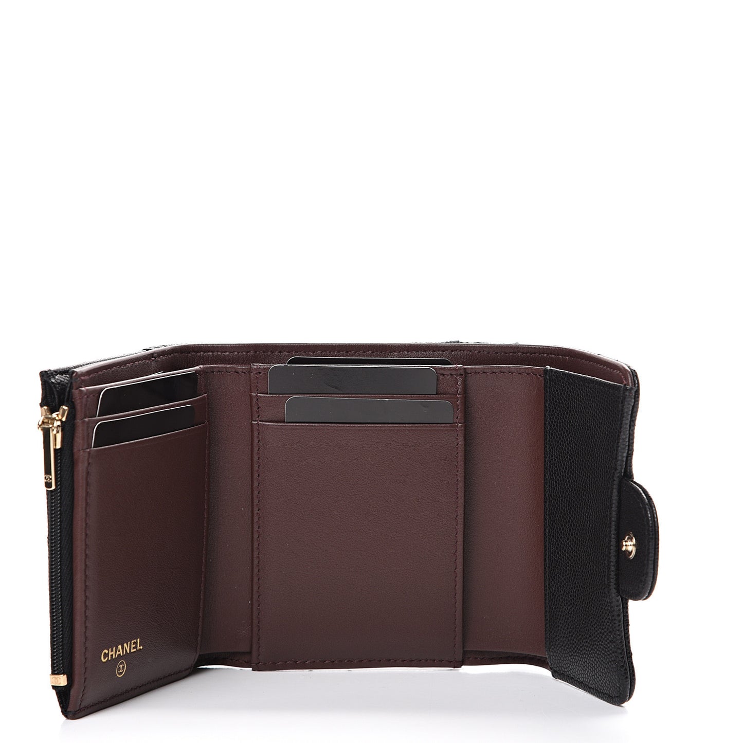 Caviar Quilted Compact Flap Wallet Black
