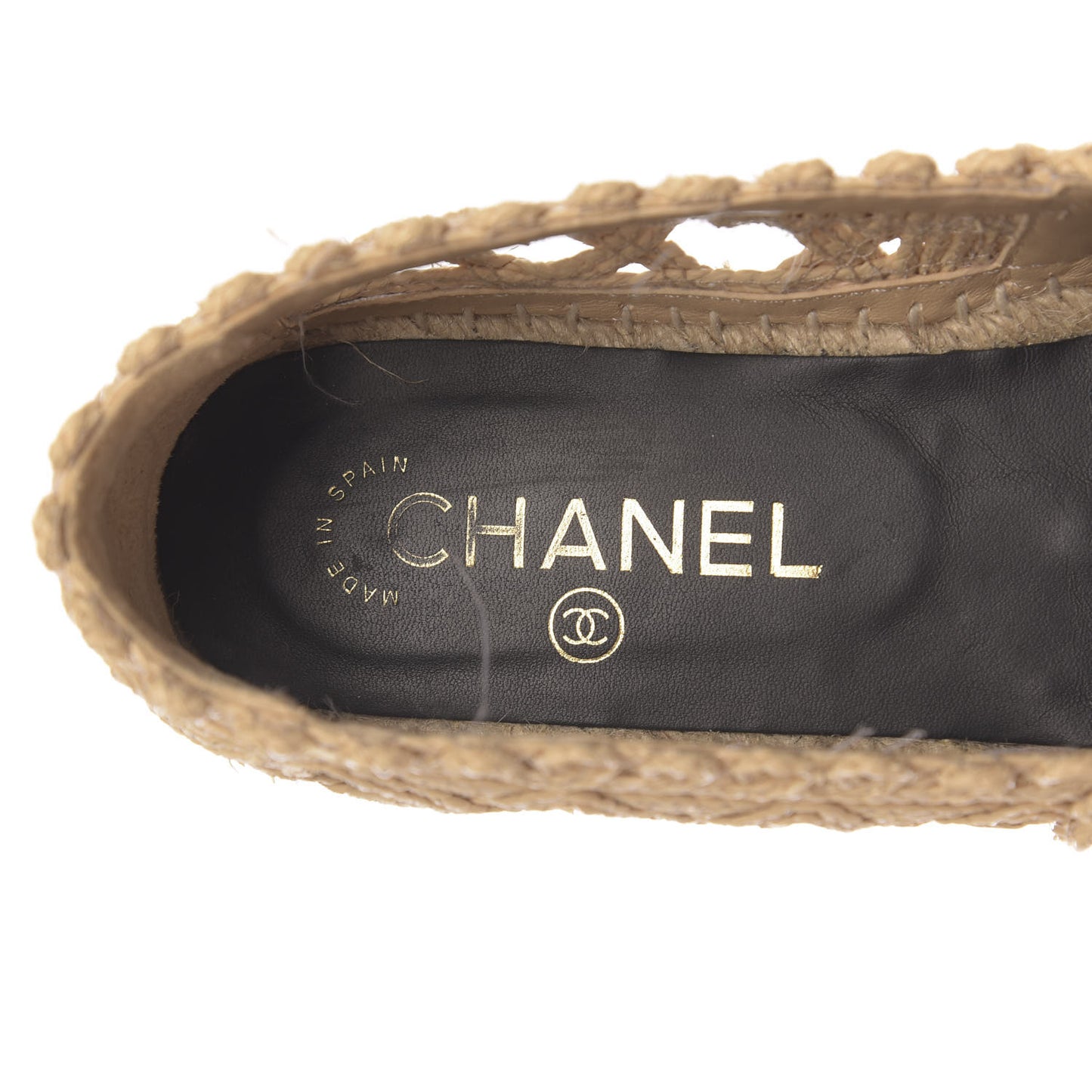 Woven Fabric Grosgrain CC Espadrilles 38 Beige Black