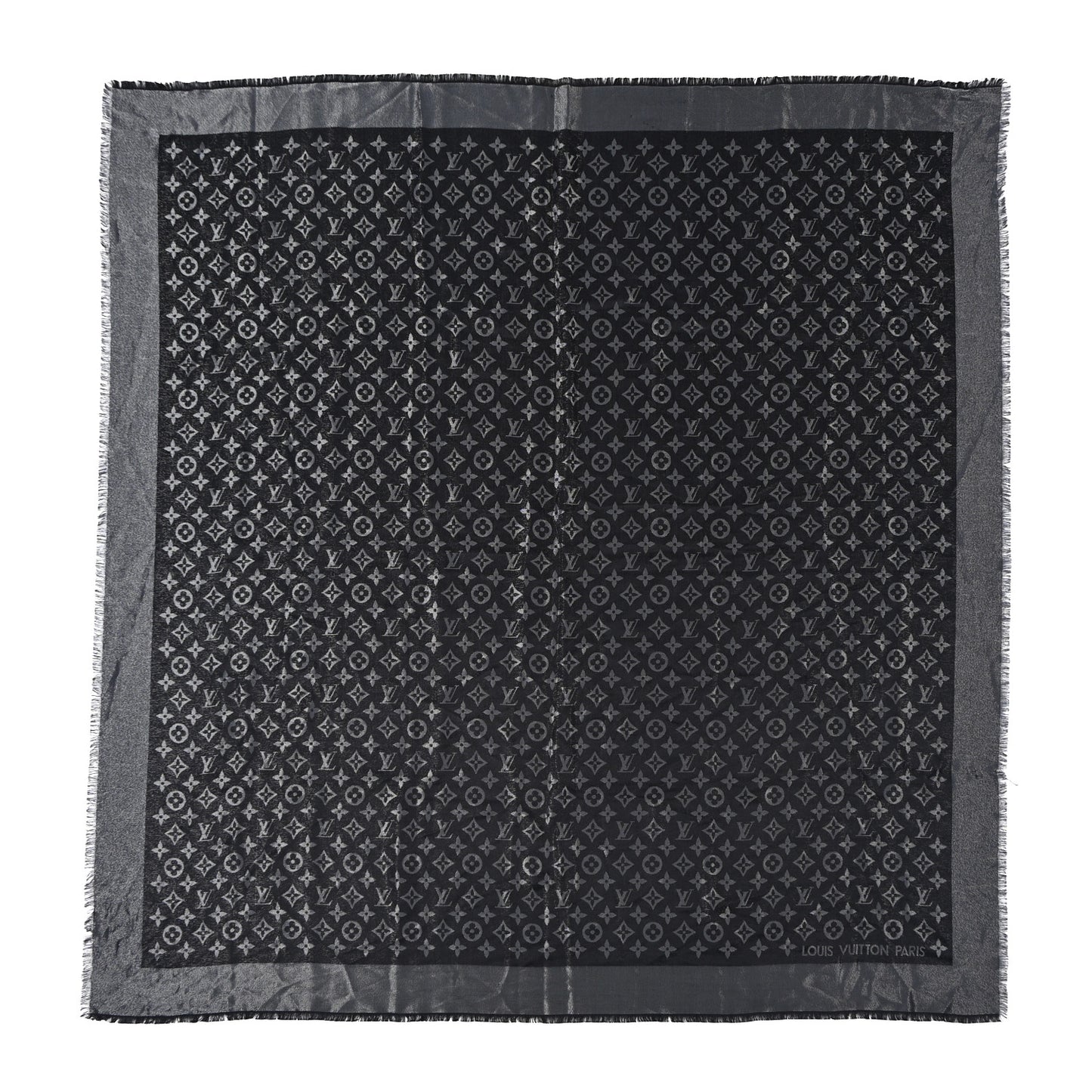 Silk Lurex Wool Monogram Shine Shawl Black