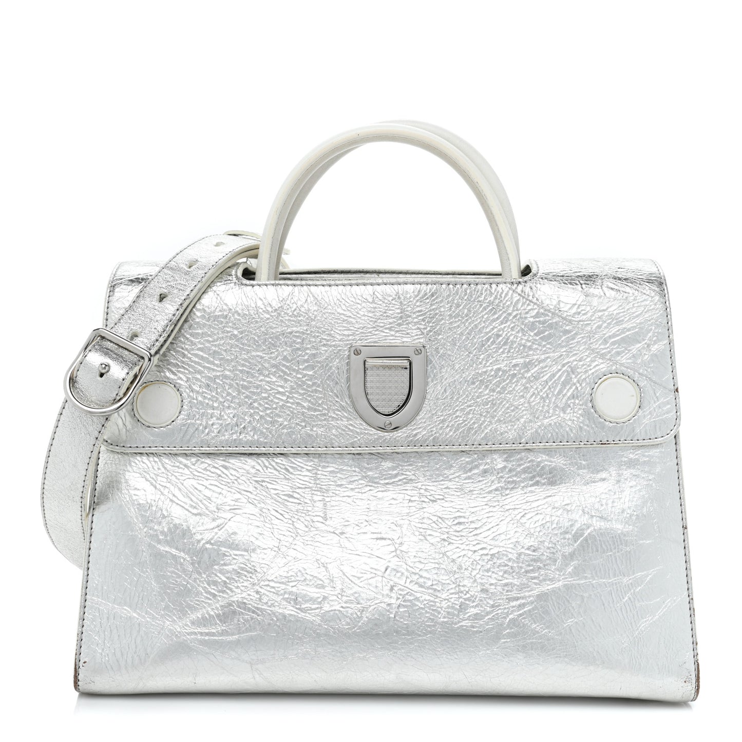 Metallic Calfskin Medium Diorever Flap Silver