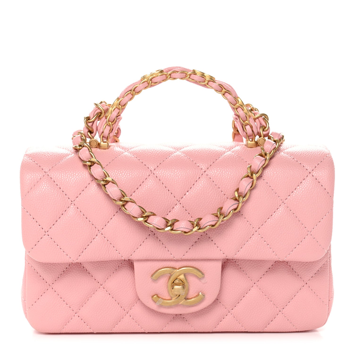 CHANEL Chanel Caviar Quilted Mini Chain Top Handle Rectangular Flap Light