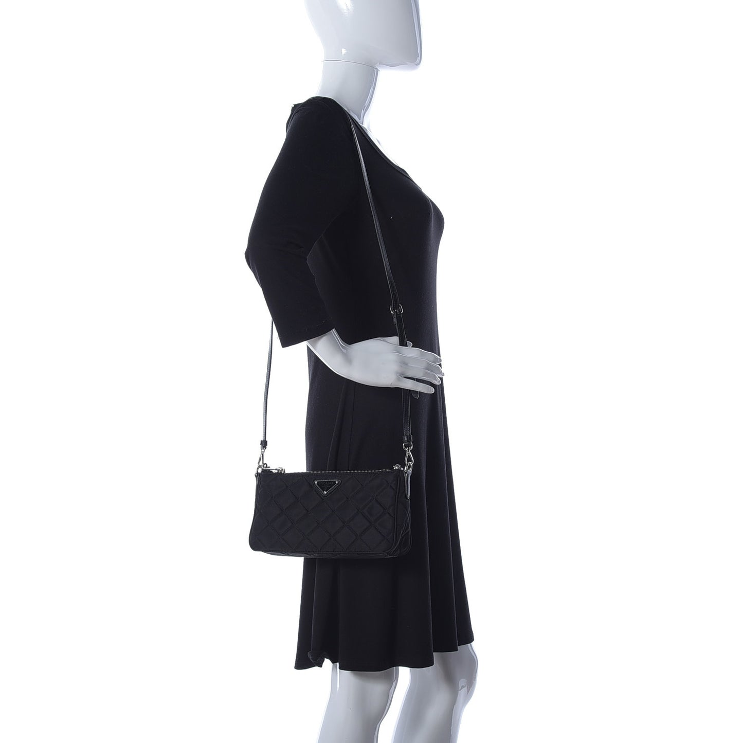 Nylon Tessuto Impuntu Quilted Crossbody Bag Black