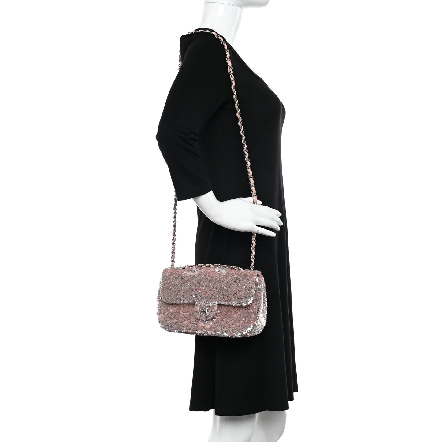 Sequin Mini Flap Light Pink Silver