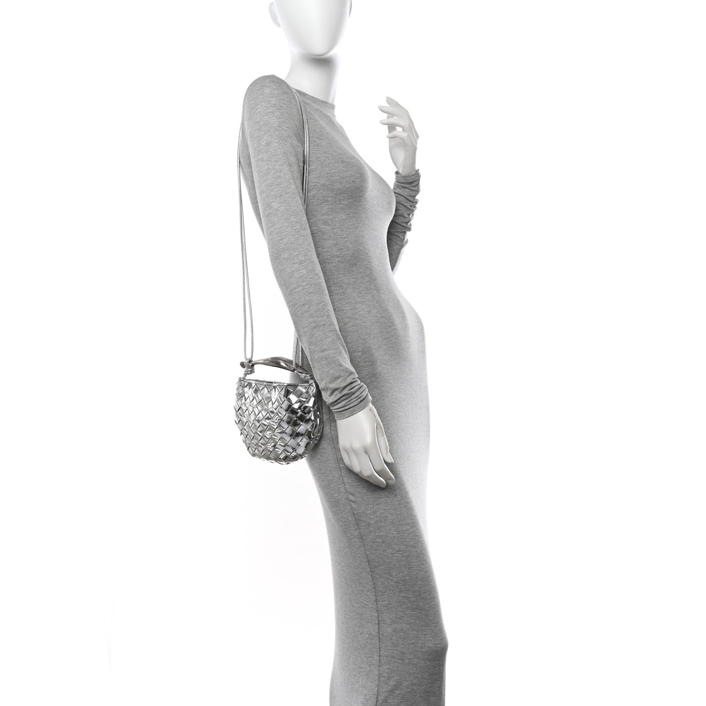 Mirror Laminated Nappa Intrecciato Mini Sardine Bag Silver