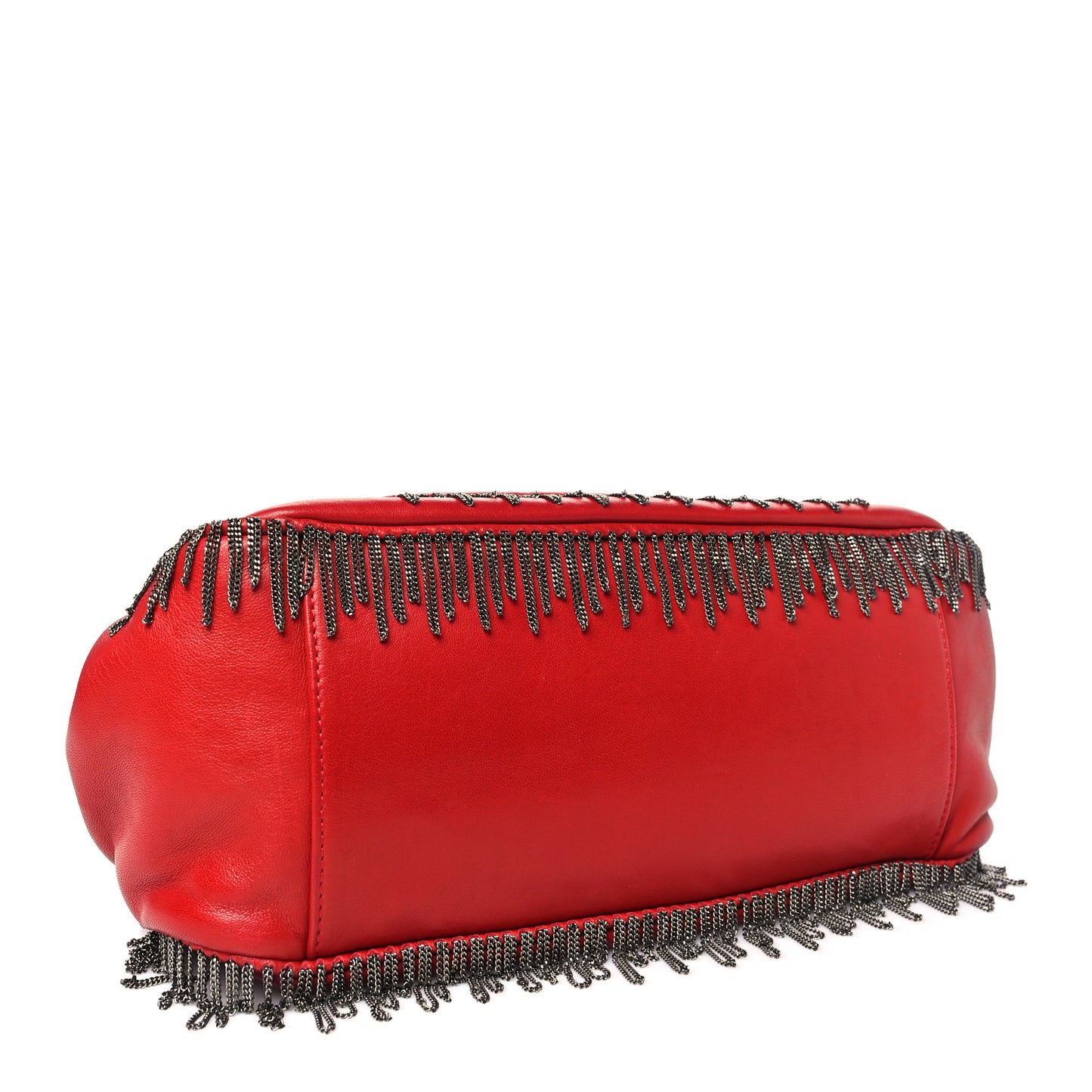 Lambskin Rock And Cabaret Chain Fringe Accordion Flap Red