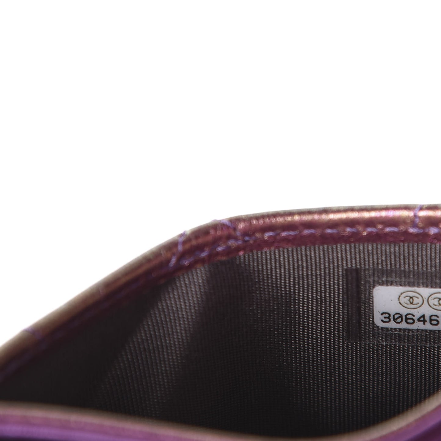 Iridescent Lambskin Quilted Card Holder Purple
