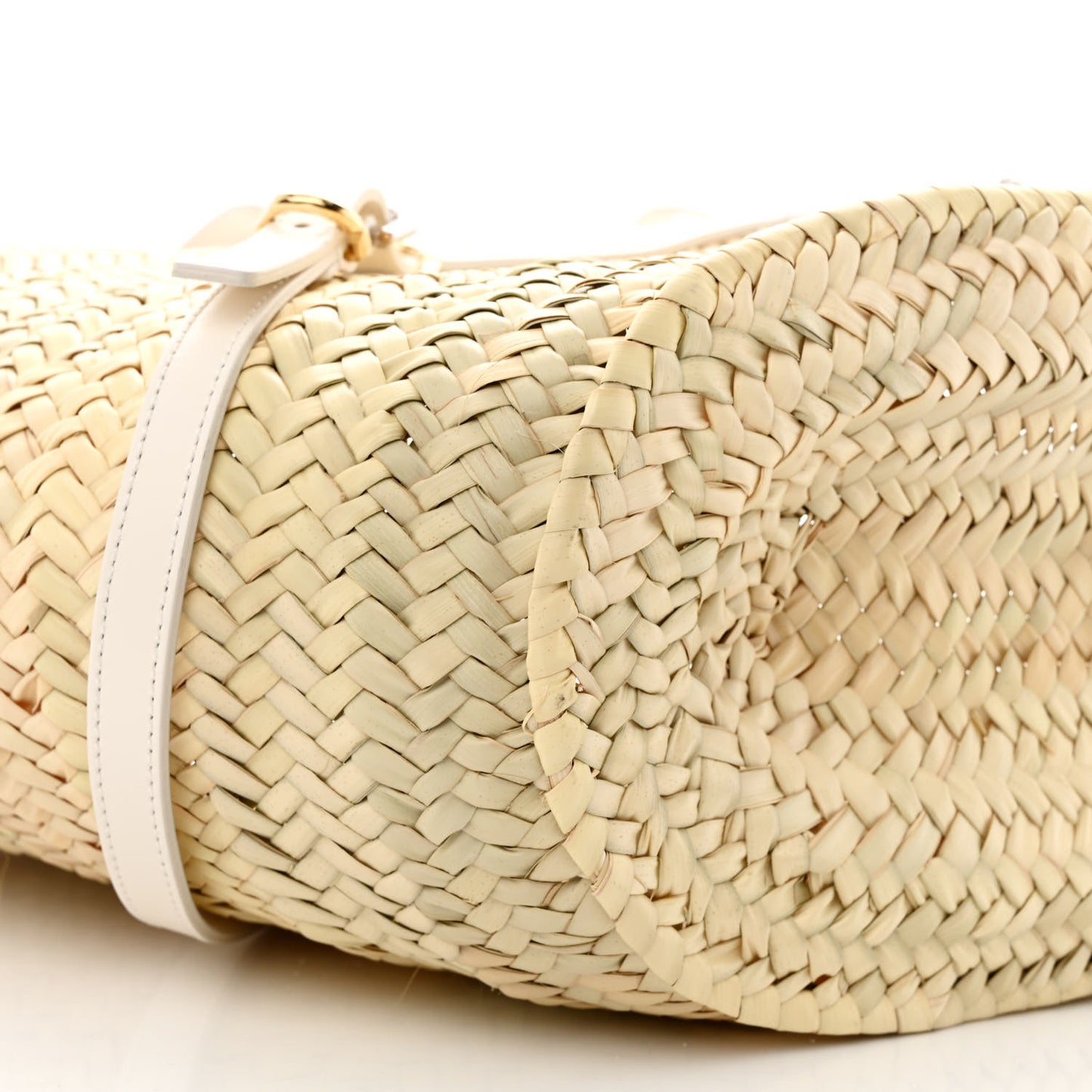 Raffia Woven Calfskin Voyou Basket Bag White