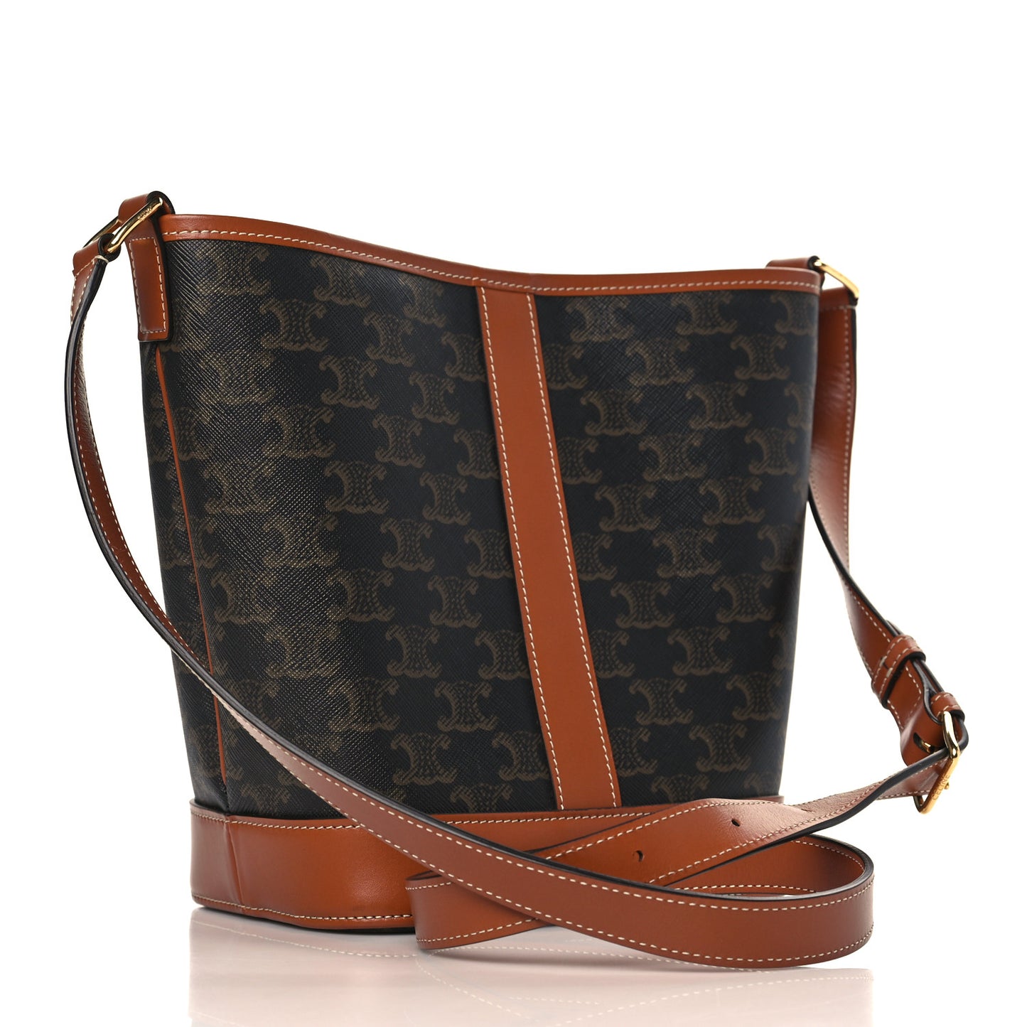 Triomphe Canvas Calfskin Small Bucket Bag Tan