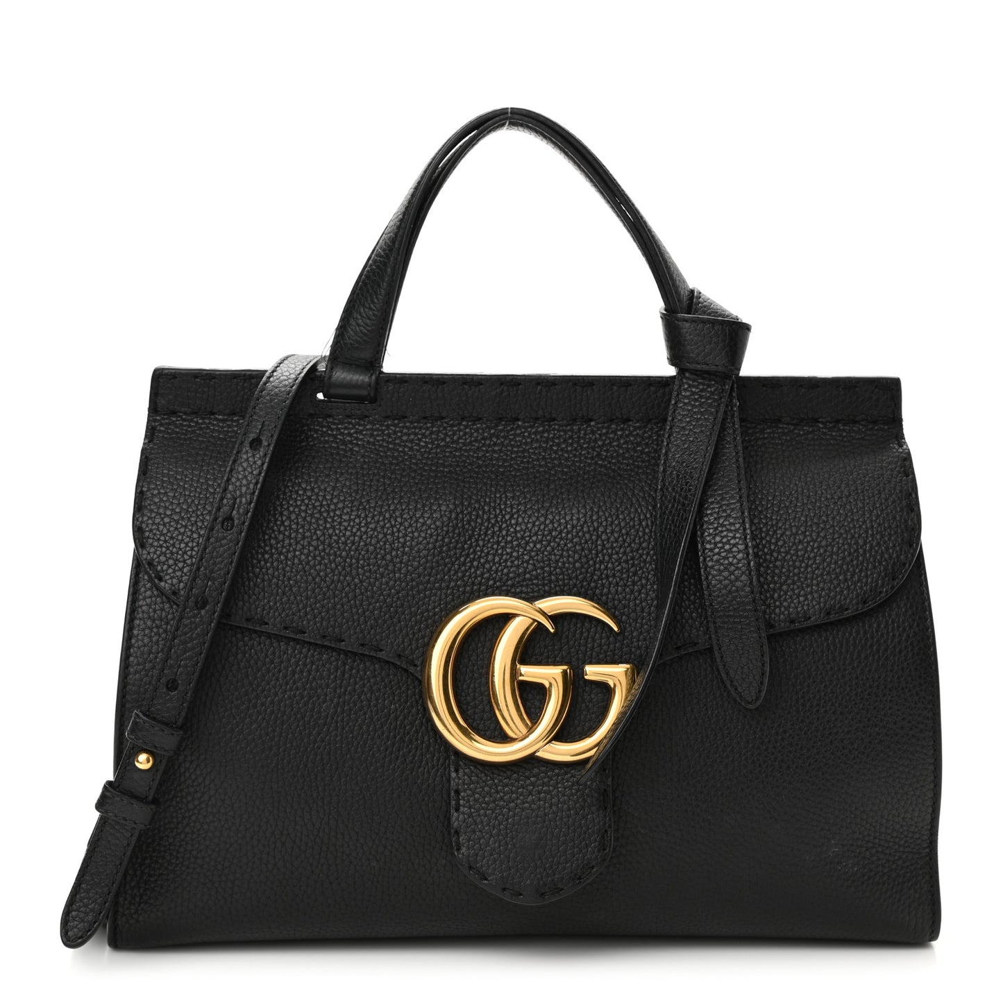 Calfskin Small GG Marmont Top Handle Bag Black