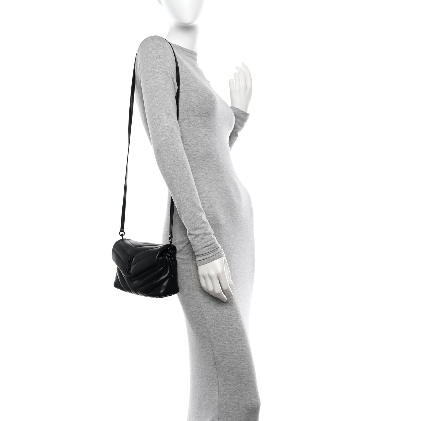 Calfskin Y Quilted Monogram Monochrome Toy Loulou Crossbody Bag Black