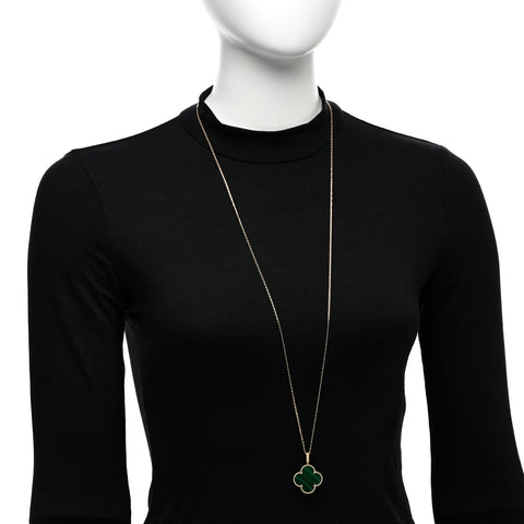 18K Yellow Gold Malachite Magic Alhambra Pendant Necklace