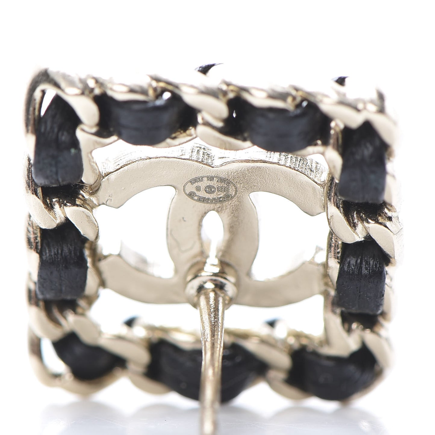 Crystal Lambskin Chain Sergeant Stud Earrings Black Gold