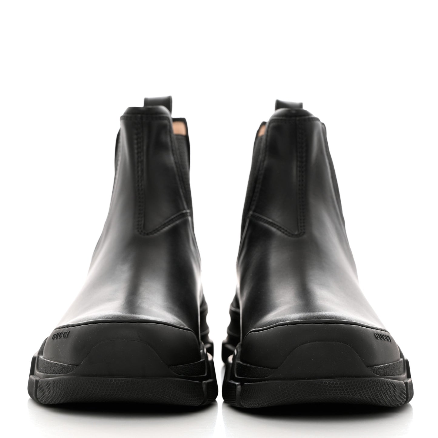 Calfskin Logo Mens Lug Sole Chelsea Ankle Boots 7 Black