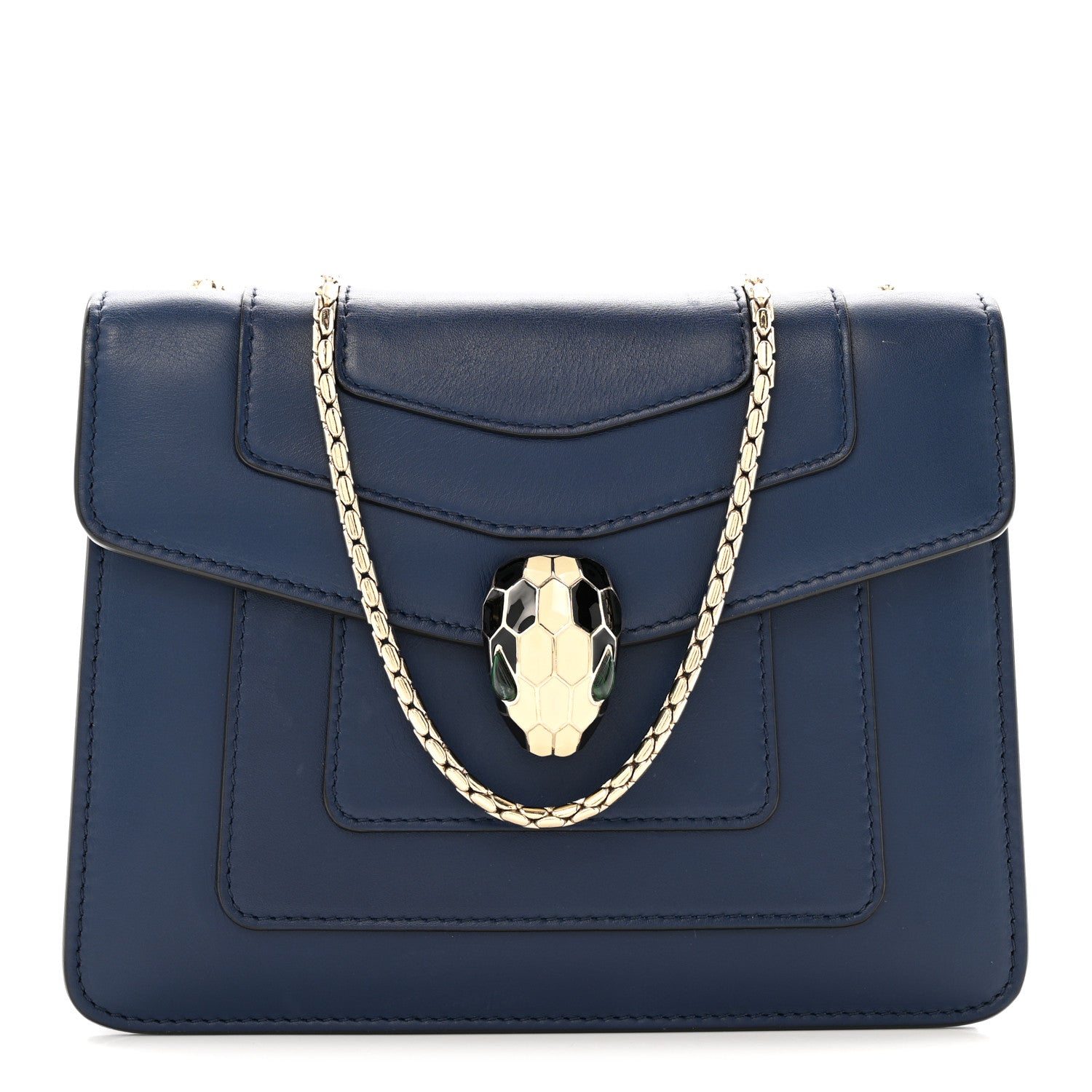 BVLGARI ネイビー ケース Bulgari Calfskin Serpenti Forever Snake Strap Crossbody Bag Navy