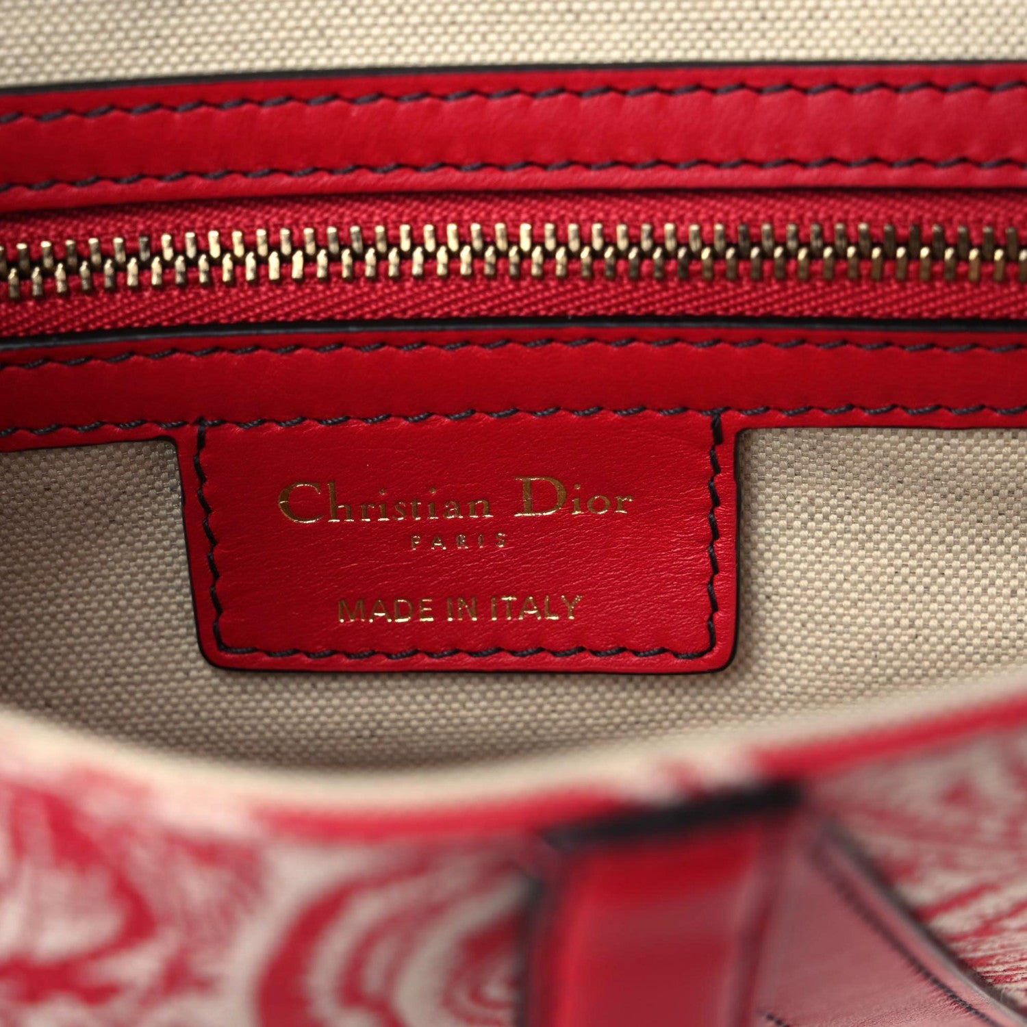 Christian Dior Canvas Reverse Embroidered Toile De Jouy Saddle Bag Red 5 of 9