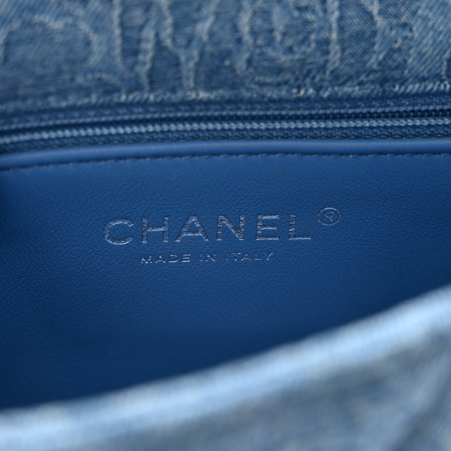 Denim Quilted Camellia Sweetheart Mini Flap Blue