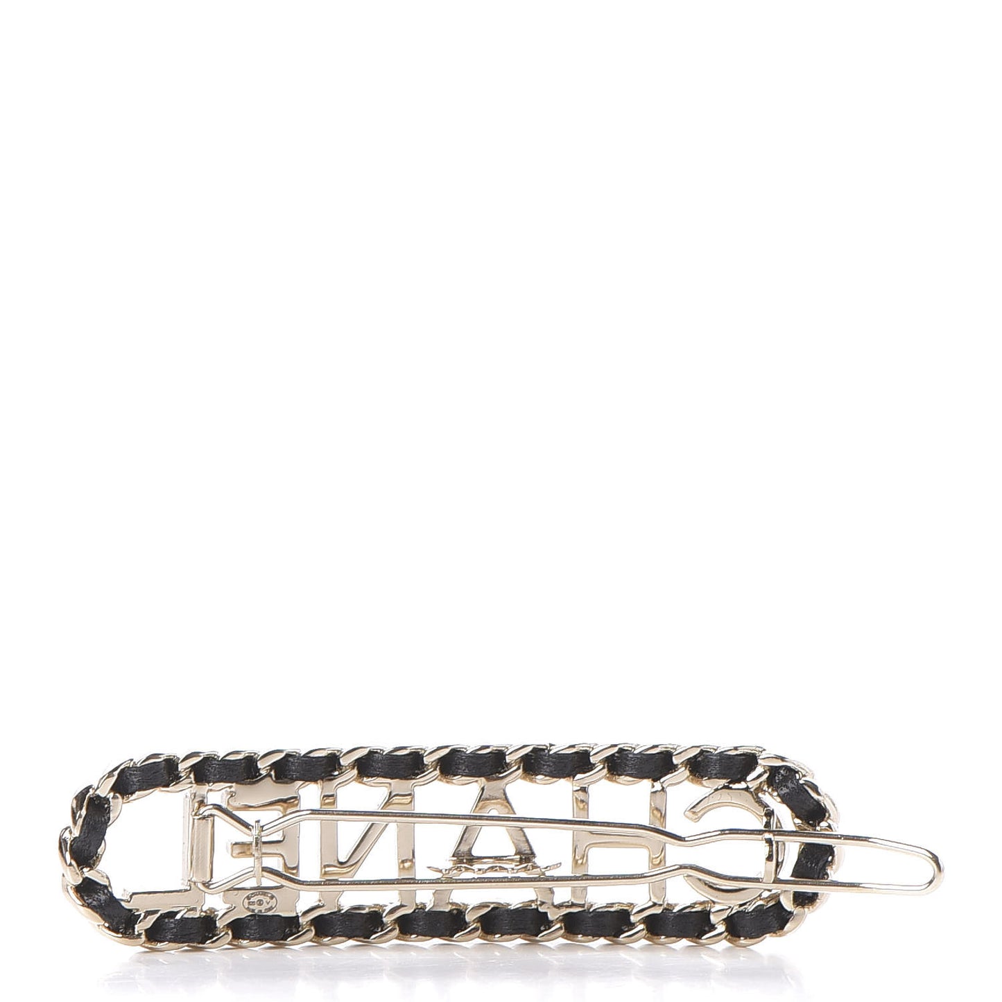 Metal Lambskin Vintage Allure Logo Hair Clip Black Gold