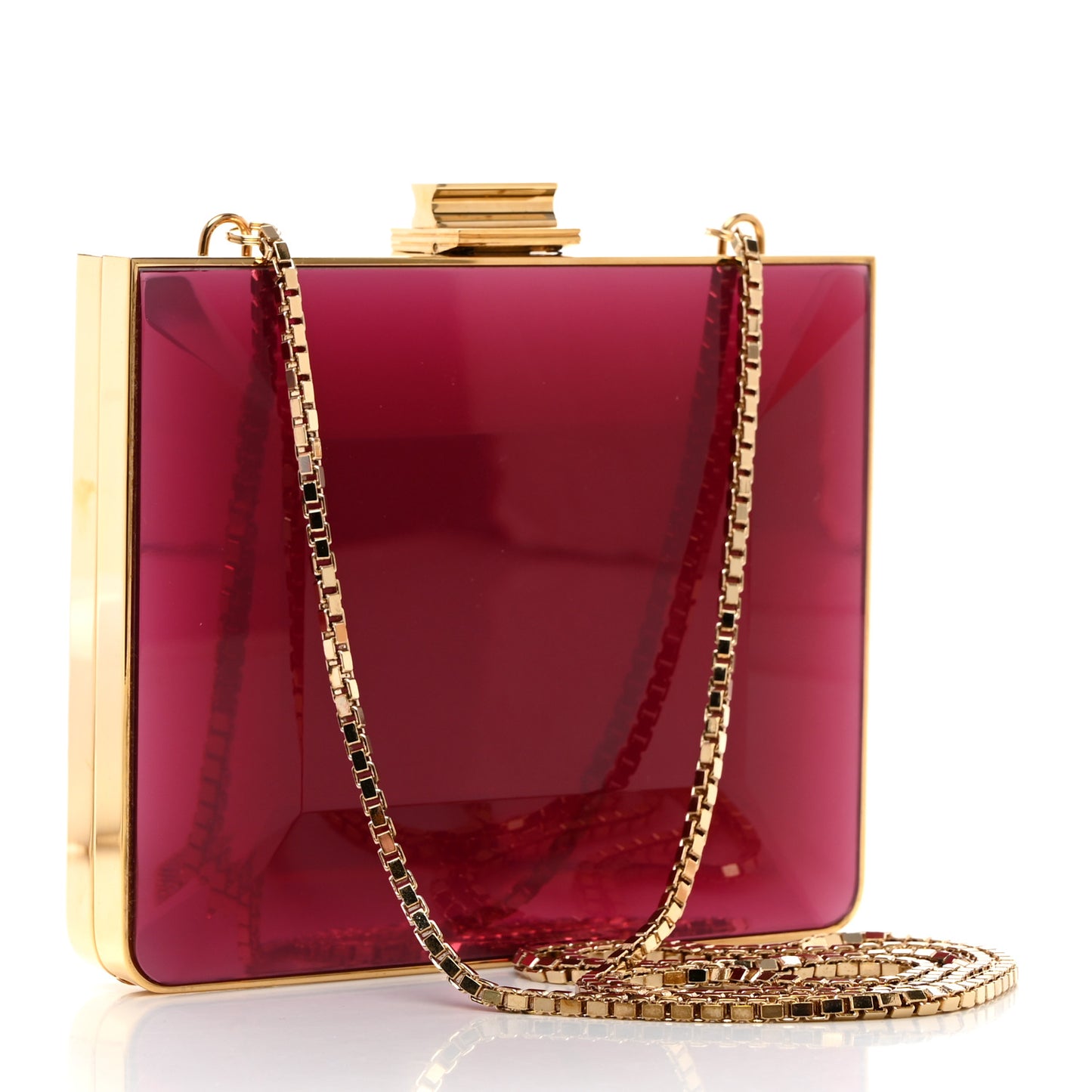 Metal Plexiglass Dolly Box Clutch Deep Fuchsia
