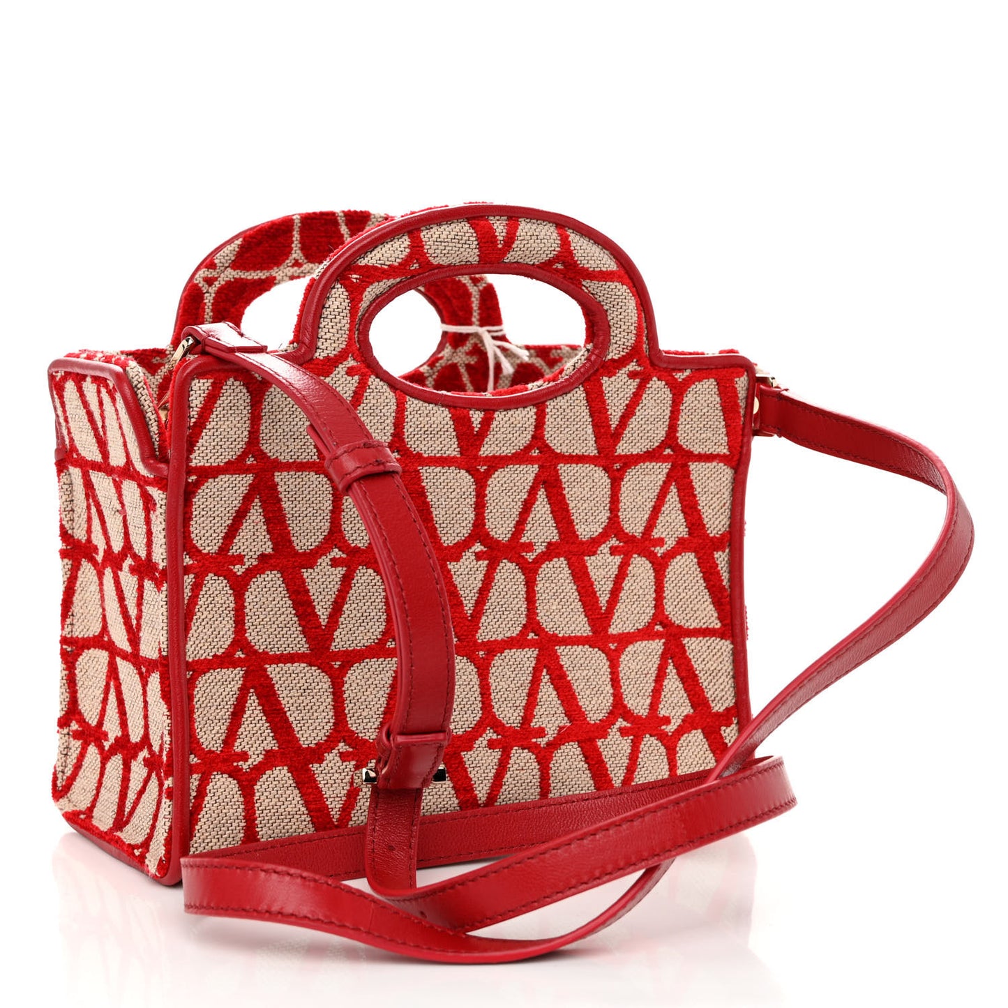 Toile Iconographe Goatskin Mini Le Troisieme Shopping Bag Naturale Rosso Valentino