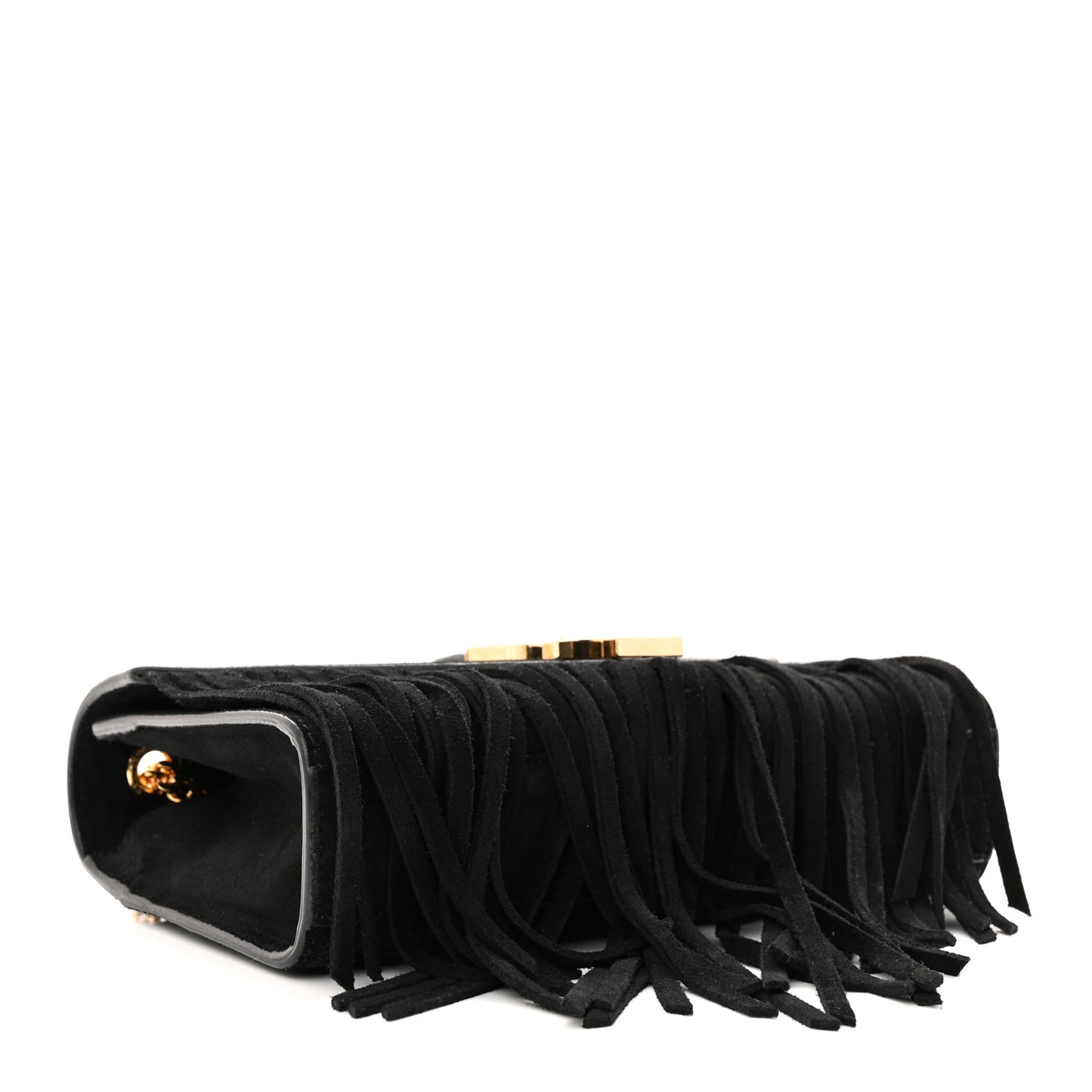 Suede Fringe Small Monogram Satchel Black