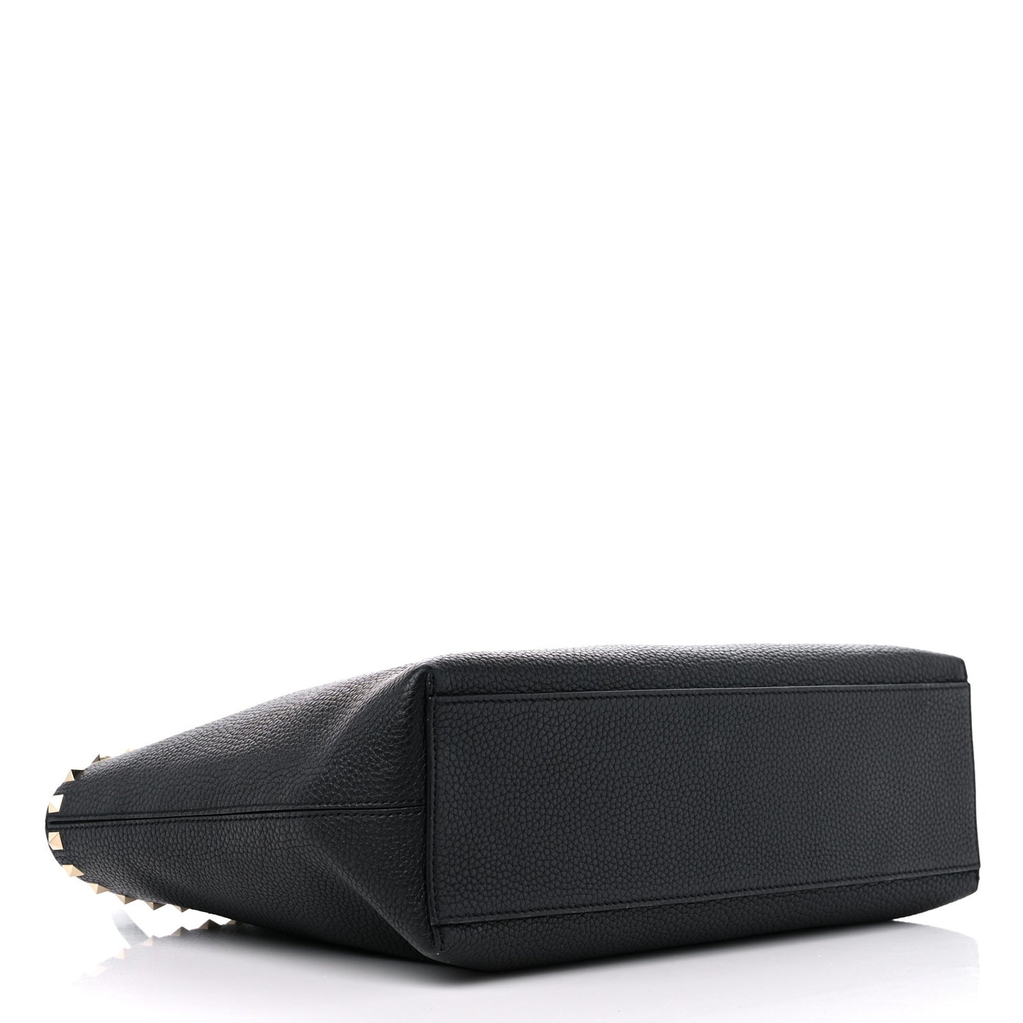 Grained Calfskin Small Rockstud Shoulder Tote Black