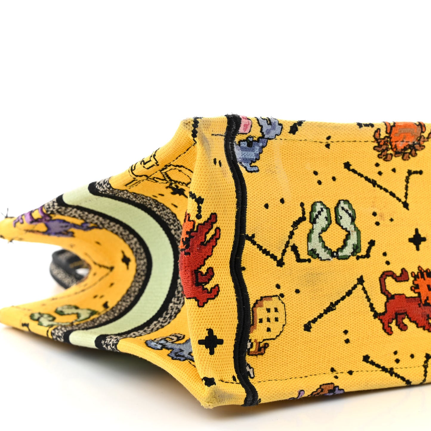 Canvas Embroidered Small Pixel Zodiac Book Tote Yellow Multicolor