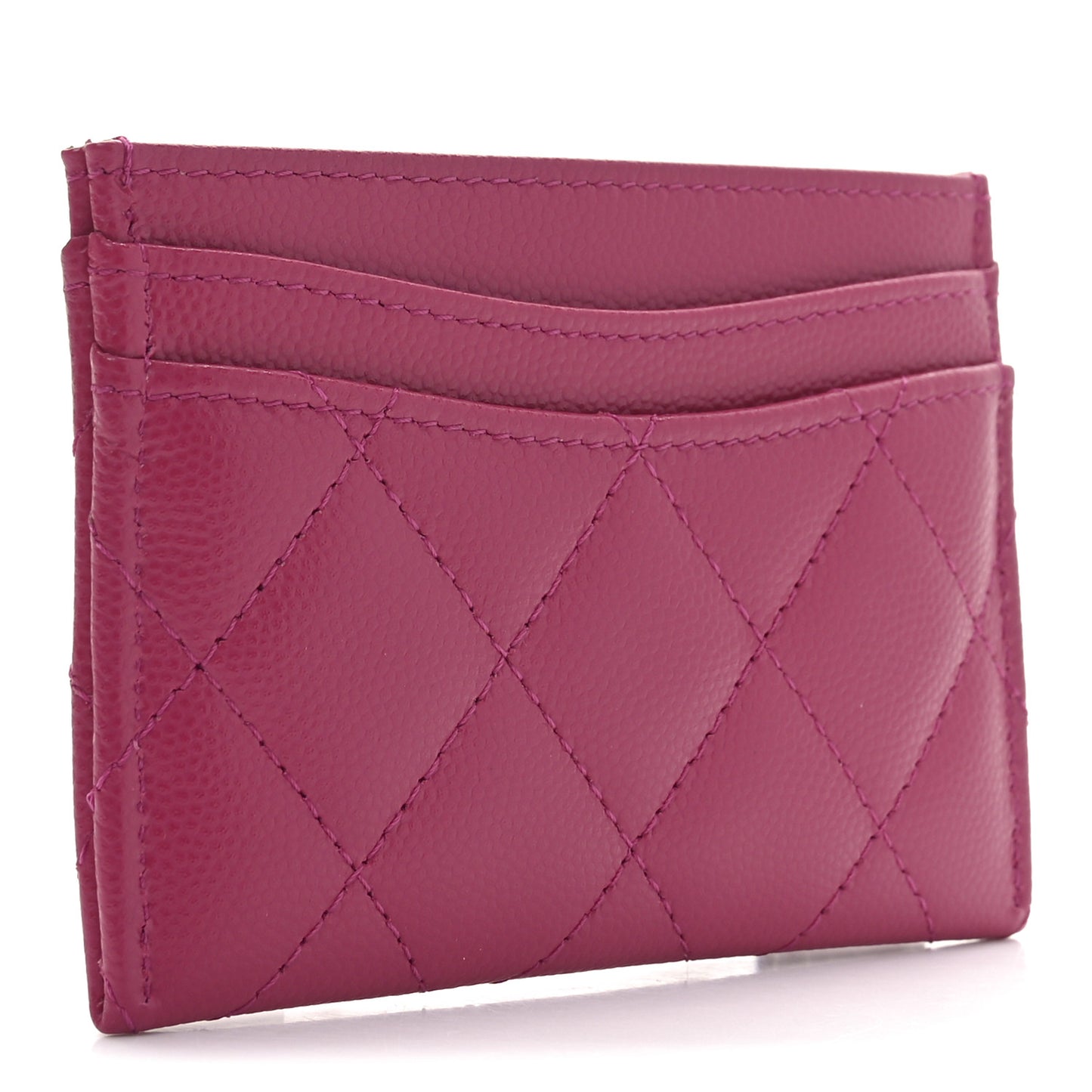 Caviar Quilted Card Holder Fuchsia