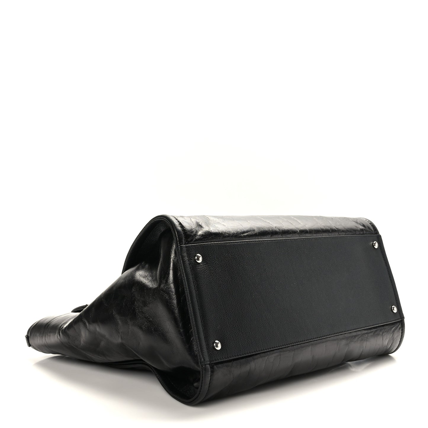 Glazed Calfskin Medium Deauville Tote Black