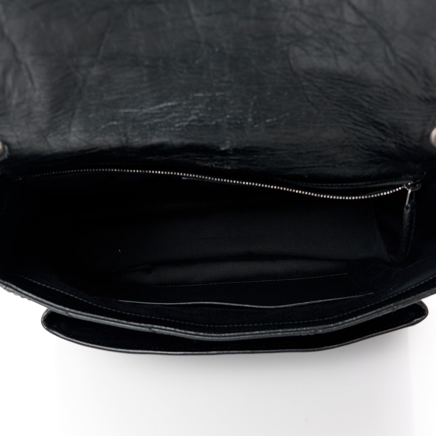 Crinkled Calfskin Matelasse Monogram Large Niki Chain Satchel Black
