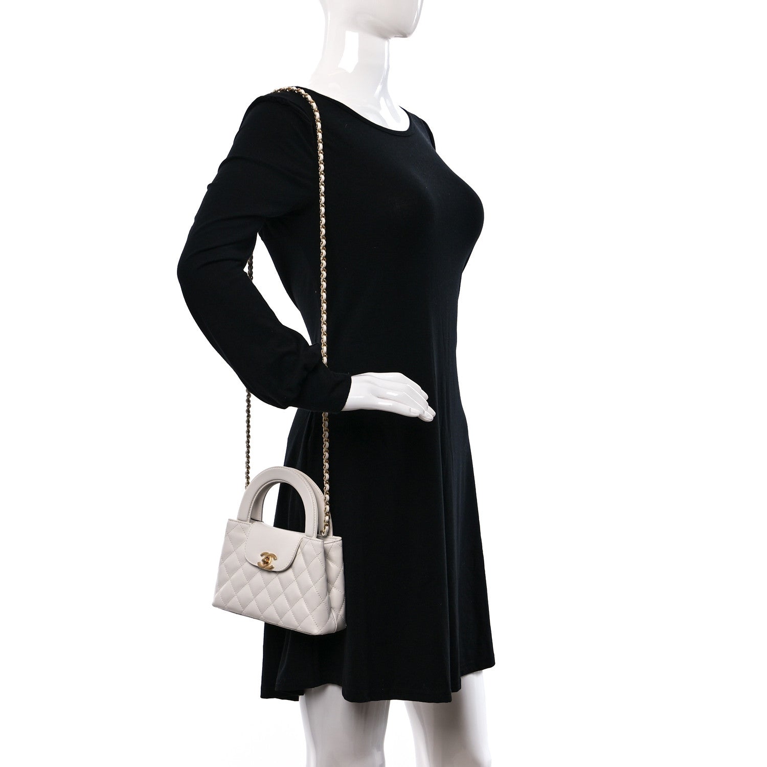 Chanel Shiny Aged Calfskin Quilted Nano Kelly Shopper White 2 of 10