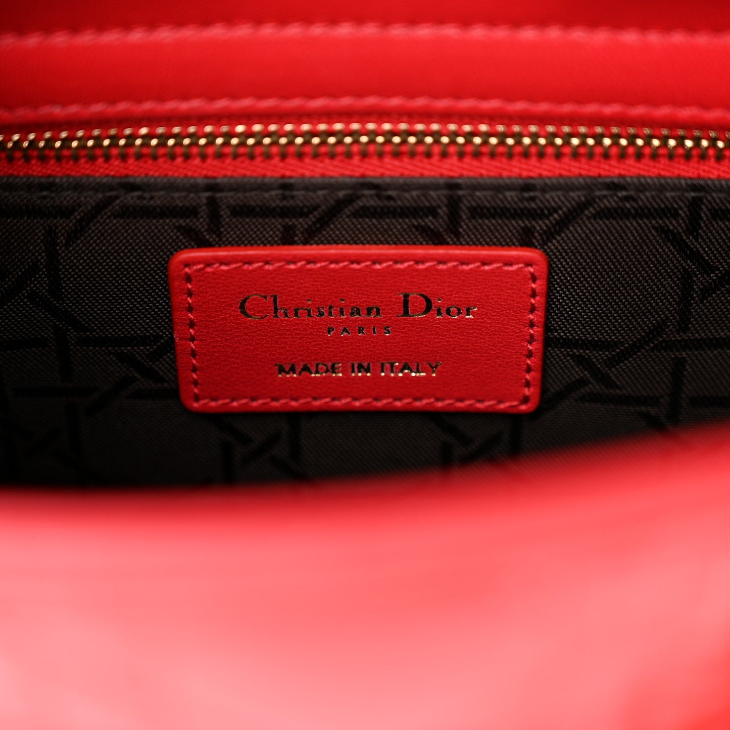 CHRISTIAN DIOR Lambskin Cannage Small Lucky Badges My Lady Dior Red