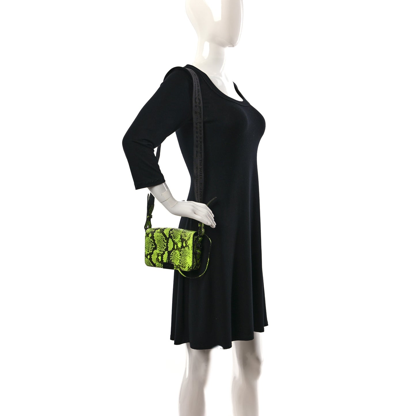 Calfskin Python Embossed Binder Flap Bag Fluo Yellow Black
