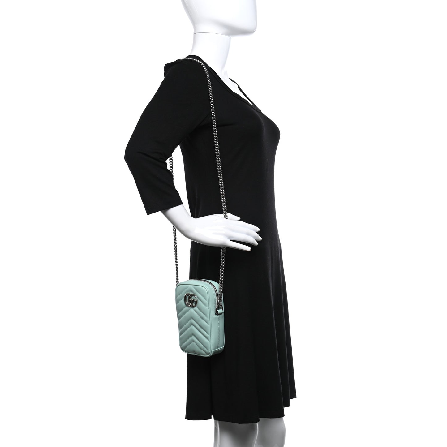 Calfskin Matelasse Mini GG Marmont Crossbody Bag Water Green