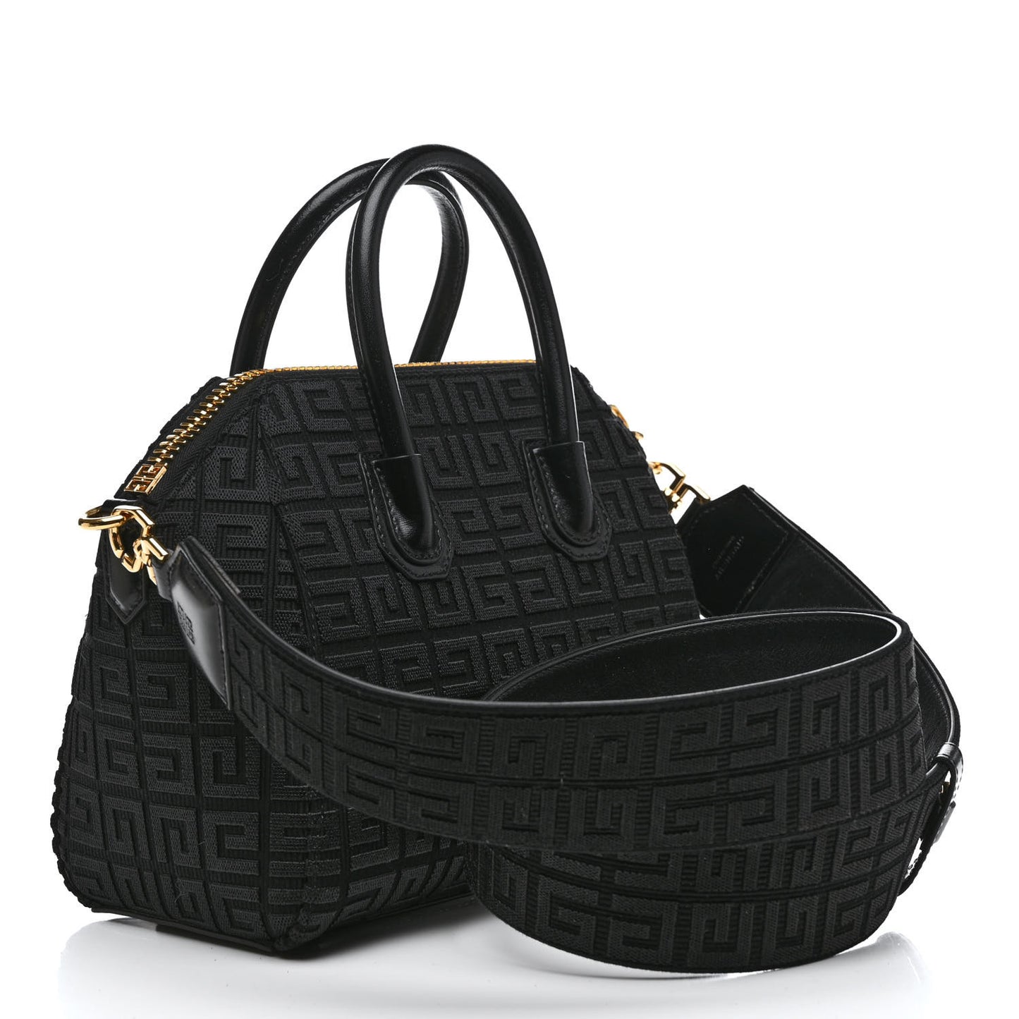 Canvas Jacquard Embroidered Calfskin 4G Mini Antigona Black