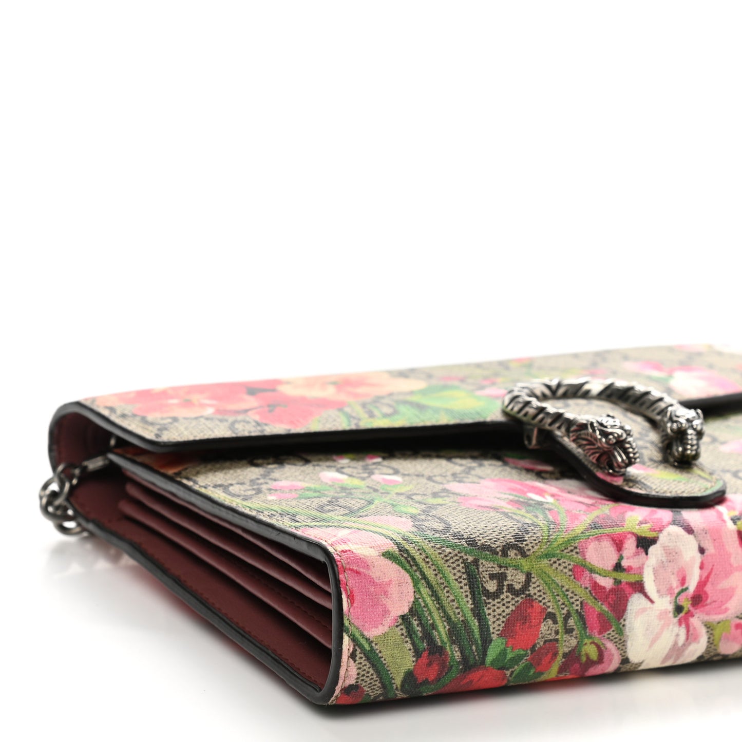 GG Supreme Monogram Blooms Mini Dionysus Chain Wallet Beige Multicolor Dry Rose